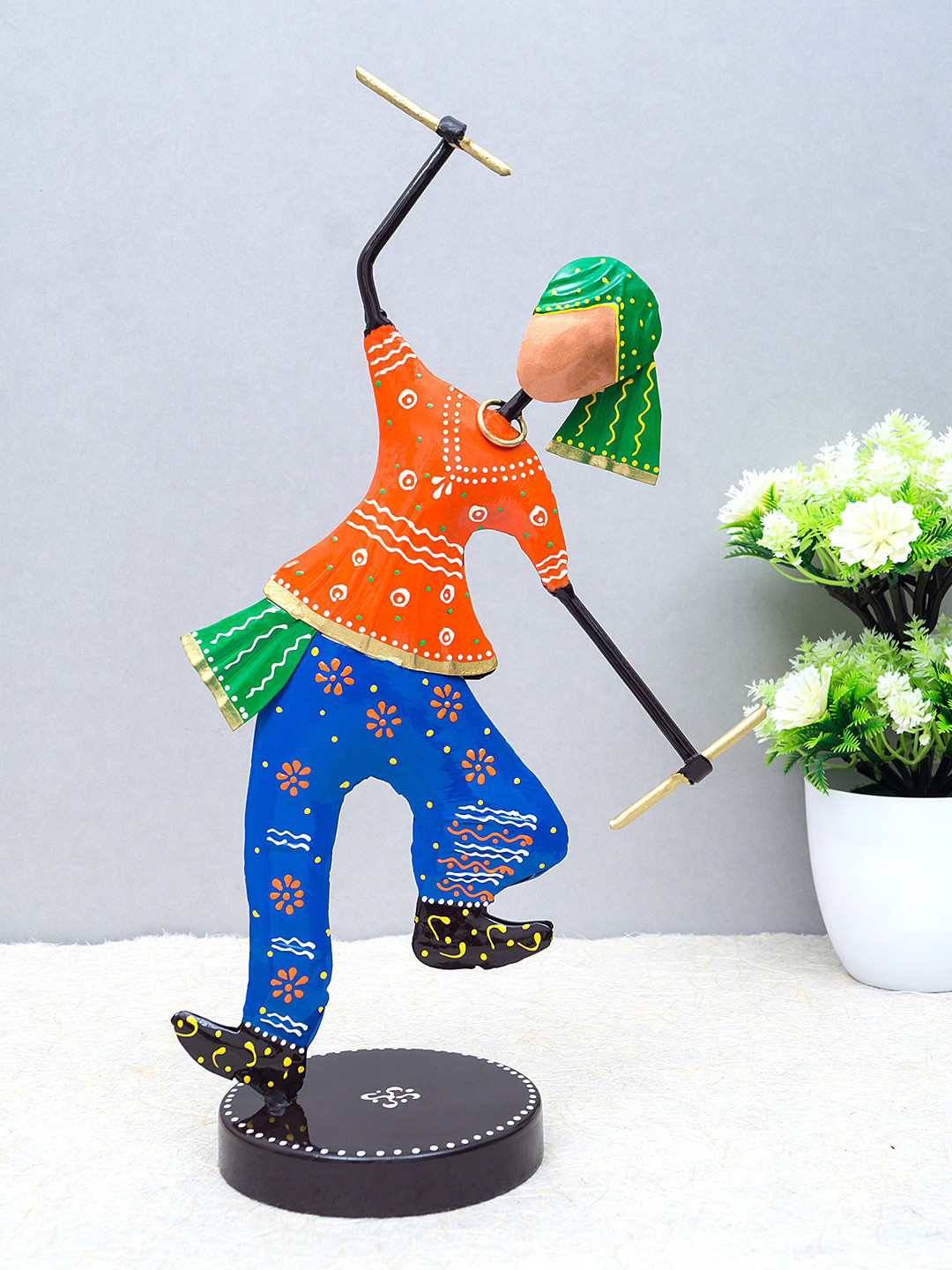 Golden Peacock Orange & Blue Garba Playing Gujarati Men Showpiece 
Golden Peacock Orange & Blue Garba Playing Gujarati Men Showpiece