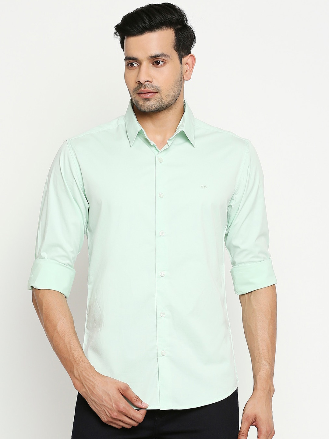Mufti Men Sea Green Slim Fit Solid Casual Shirt