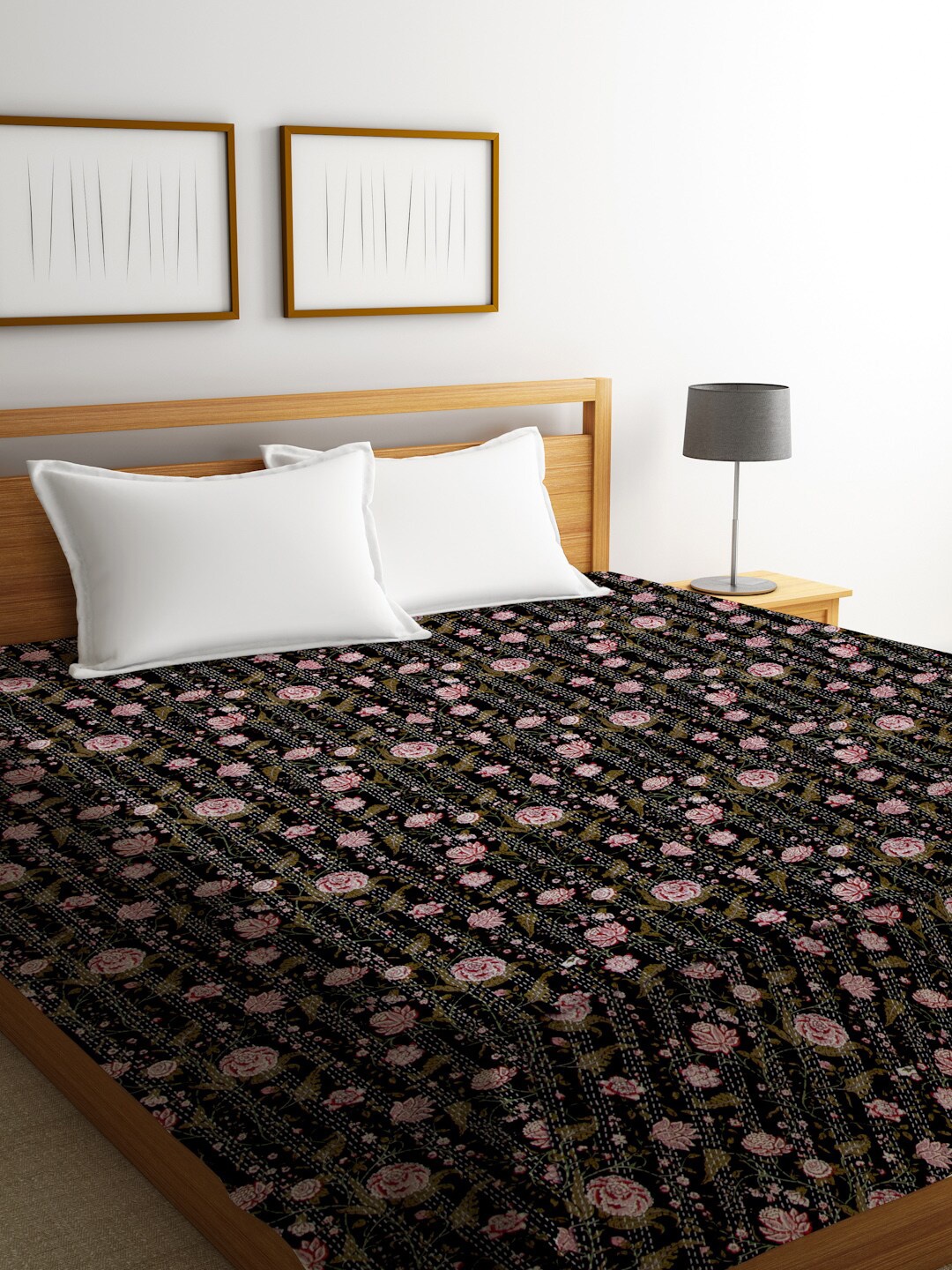 Rajasthan Decor Black & Pink Floral Block Print Jaipuri Kantha Cotton Double King Bed Cover
Rajasthan Decor Black & Pink Floral Block Print Jaipuri Kantha Cotton Double King Bed Cover