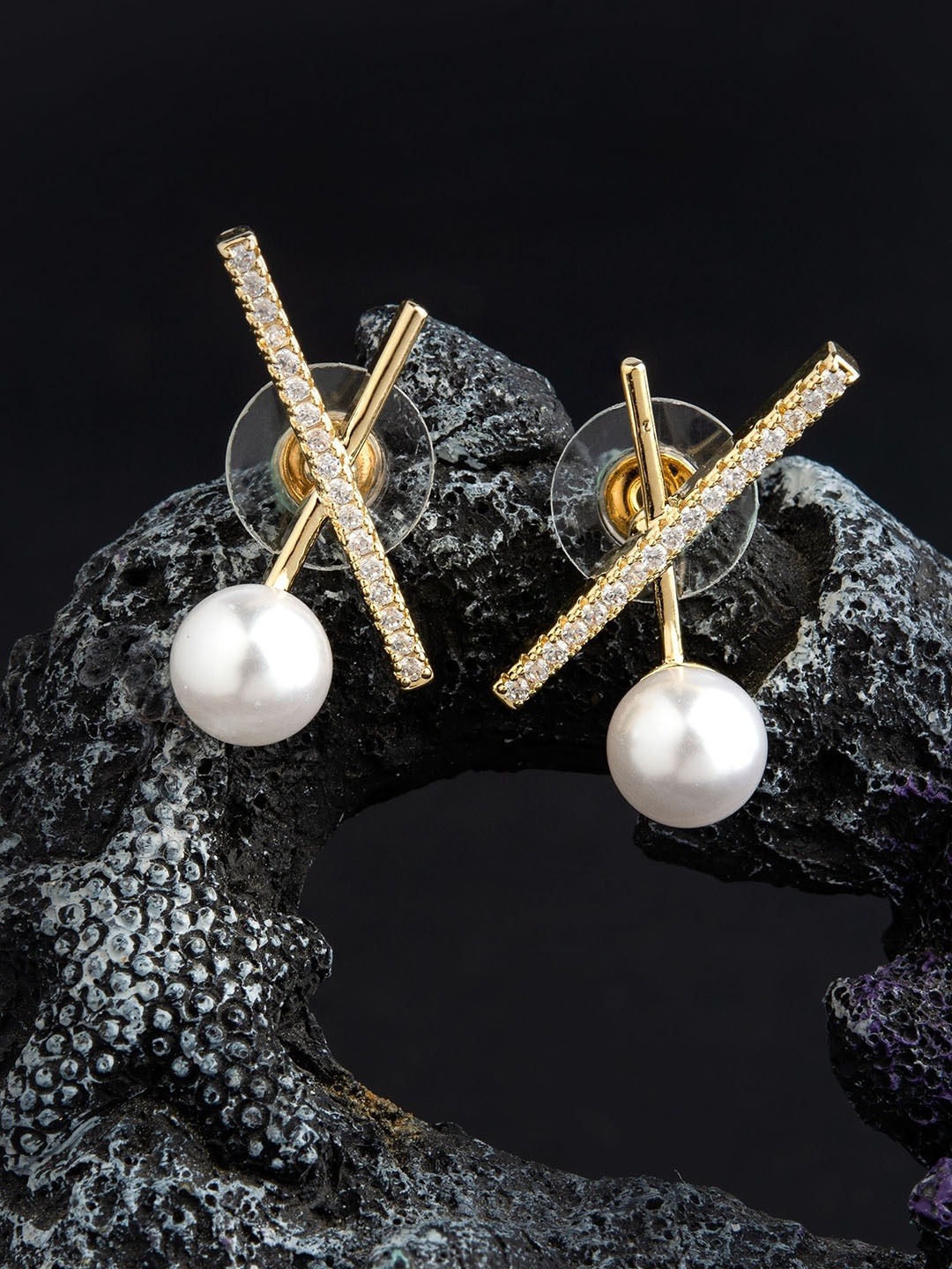 E2O Gold-Plated & White Geometric Oversized Studs