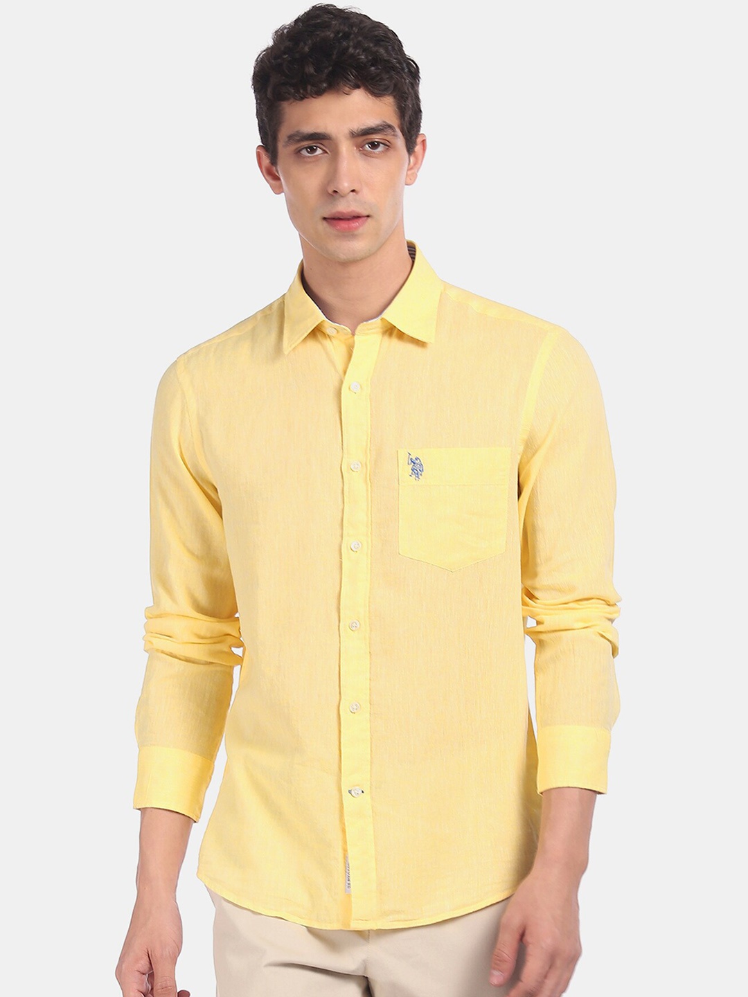 U.S. Polo Assn. Men Yellow Regular Fit Solid Casual Shirt