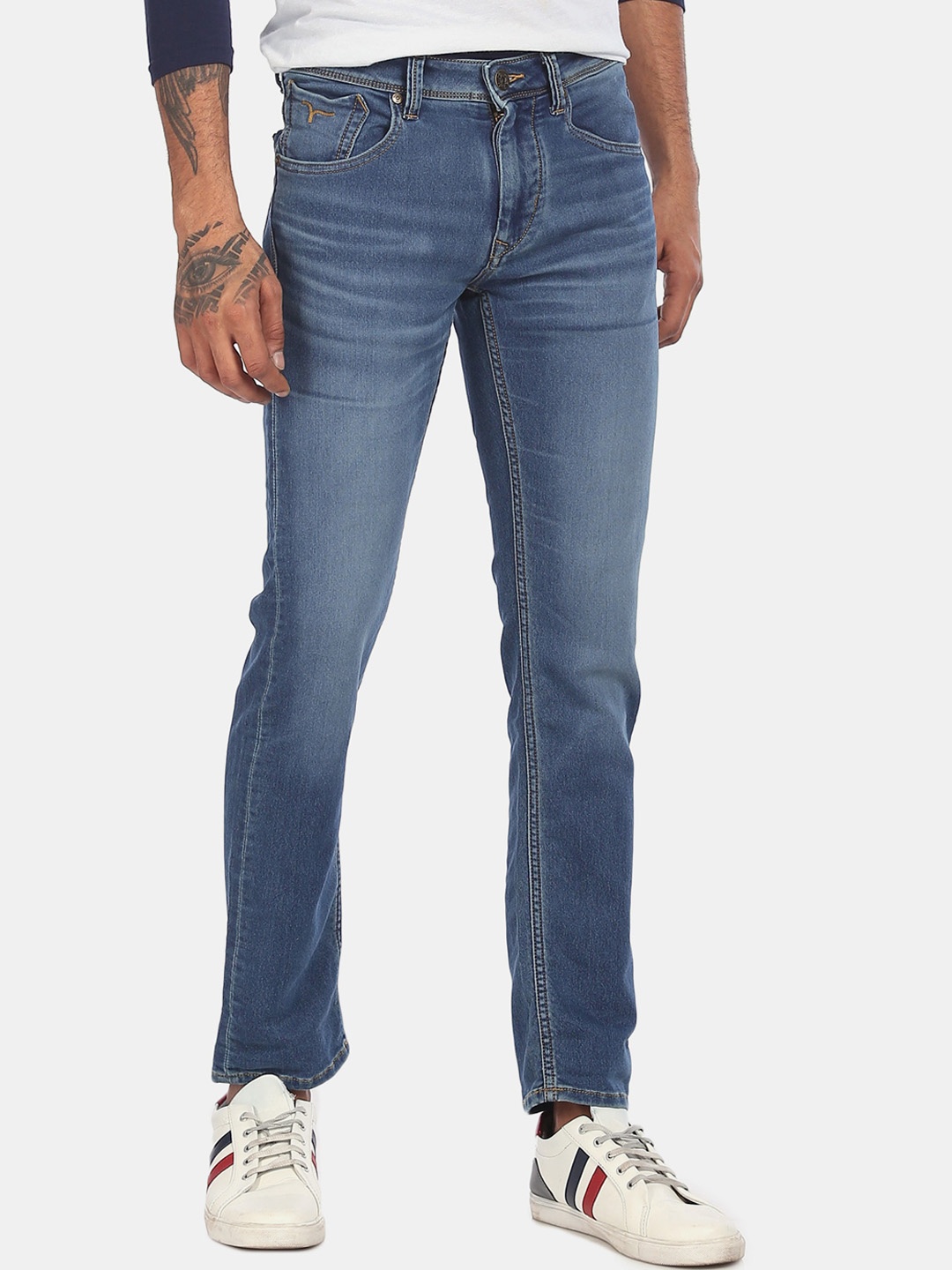 Flying Machine Men Blue Michael Slim Tapered Fit Mid-Rise Clean Look Stretchable Jeans