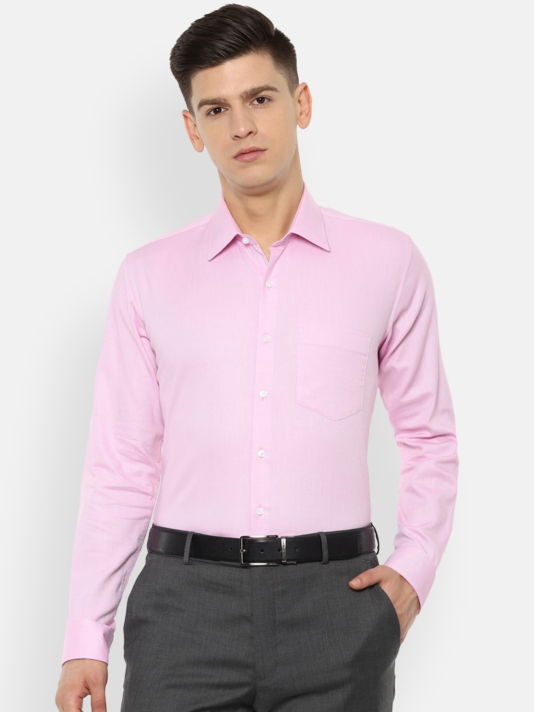Van Heusen Men Pink Slim Fit Solid Formal Shirt