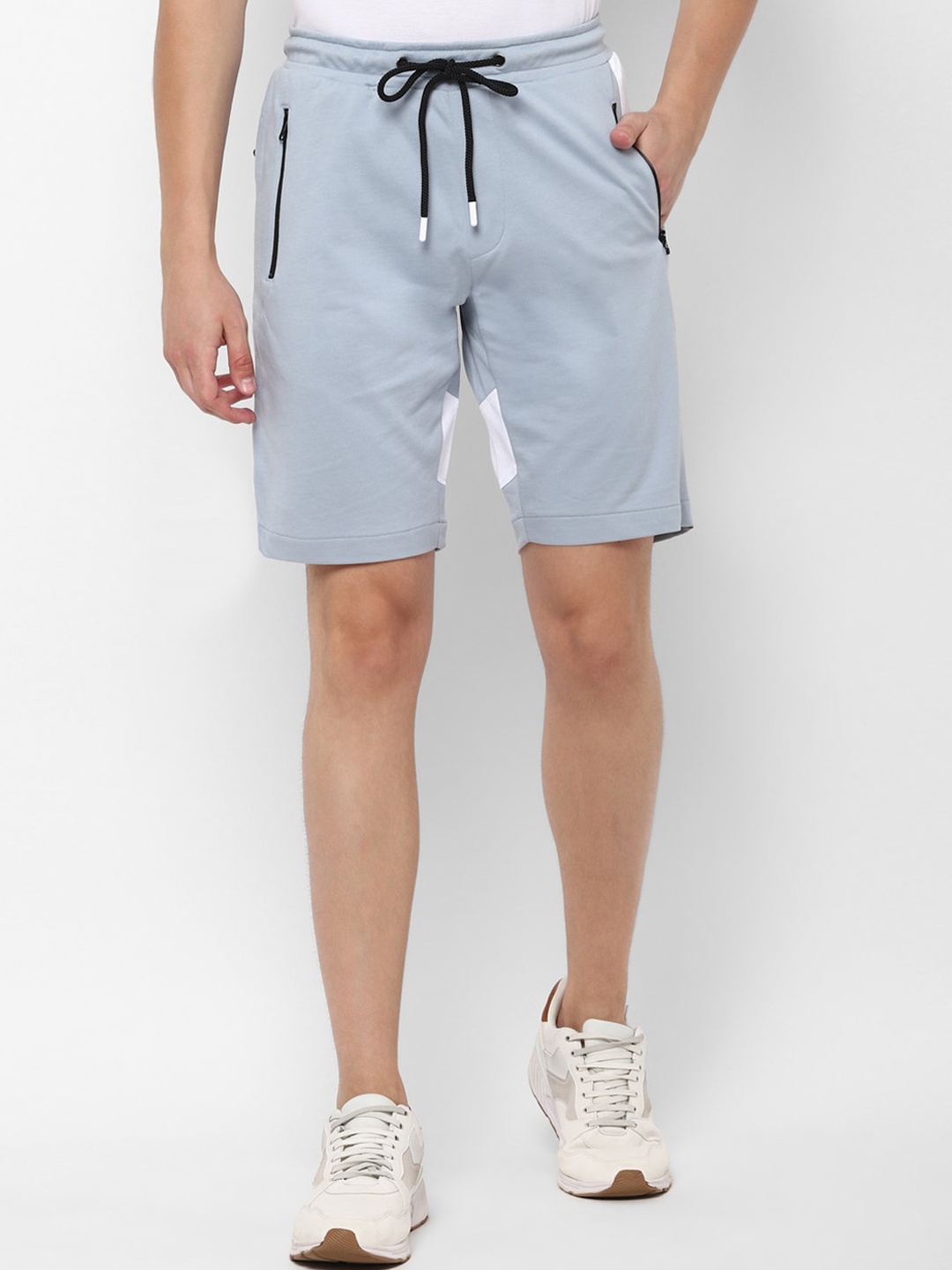 Allen Solly Tribe Men Grey and White Solid Slim Fit Regular Shorts