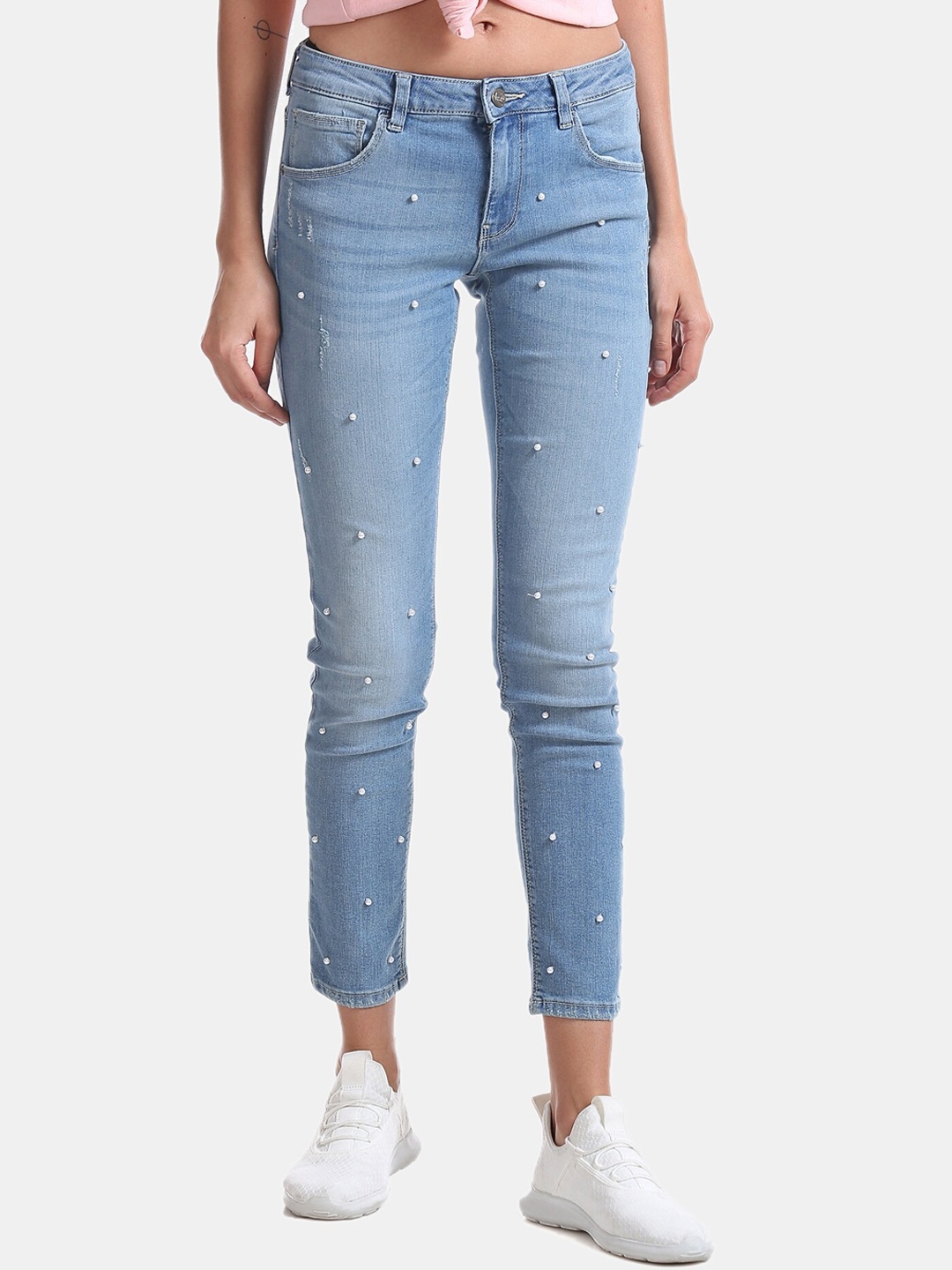 Cherokee Women Blue Slim Fit Mid-Rise Low Distress Jeans