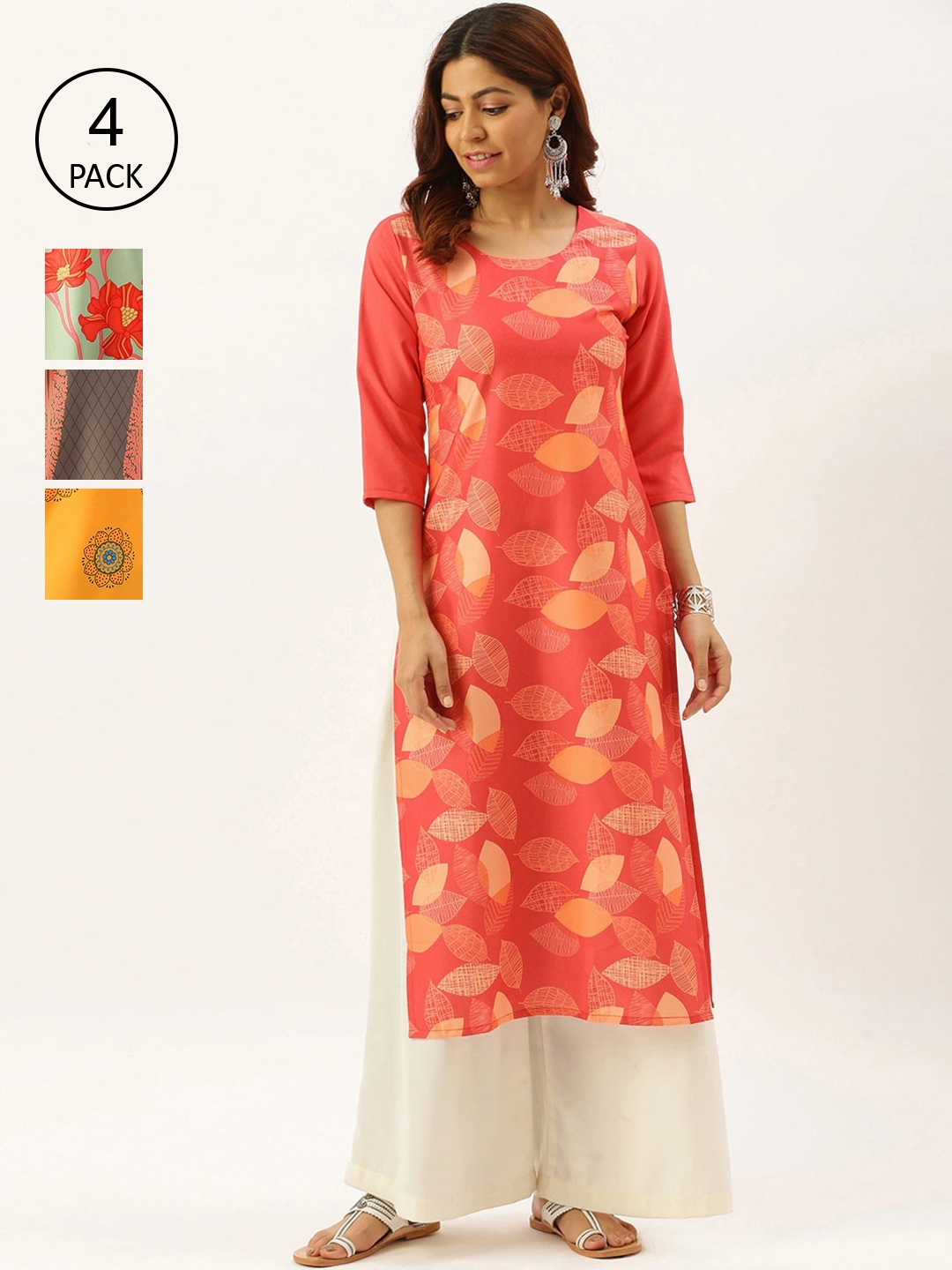 7Threads Women Pack of 4 Multicoloured Ethnic Motifs Printed Crepe Kurta, Multi
7Threads Women Pack of 4 Multicoloured Ethnic Motifs Printed Crepe Kurta, Multi