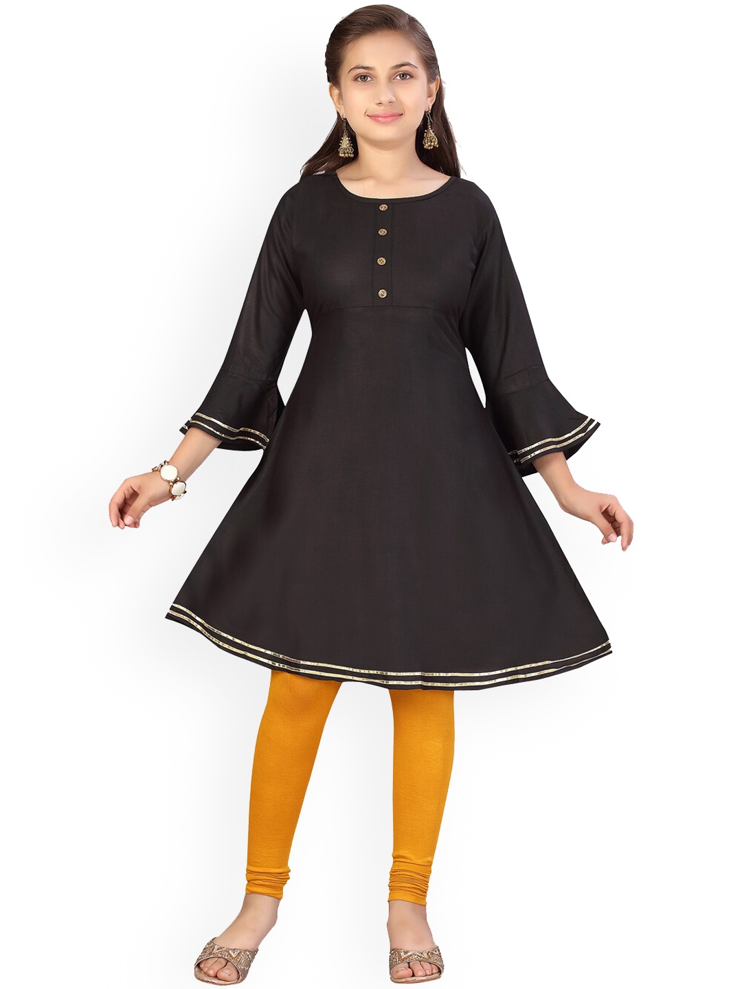 Aarika Girls Black Regular A-Line Pure Cotton Kurta with Churidar