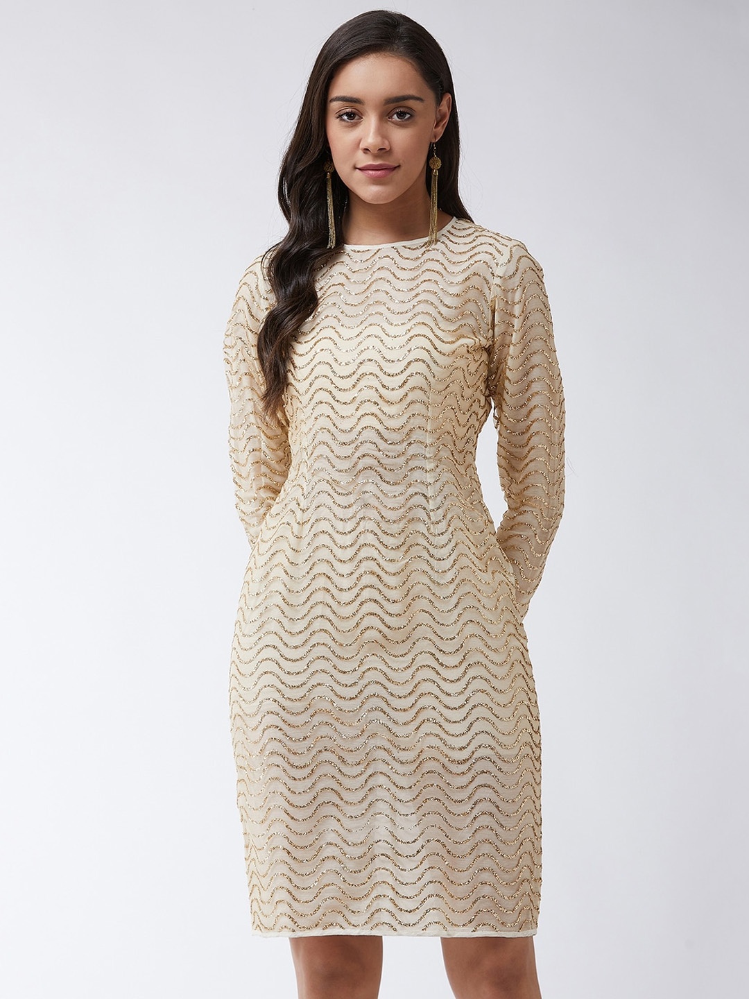 Zima Leto Women Gold-Toned Embellished Sheath Dress