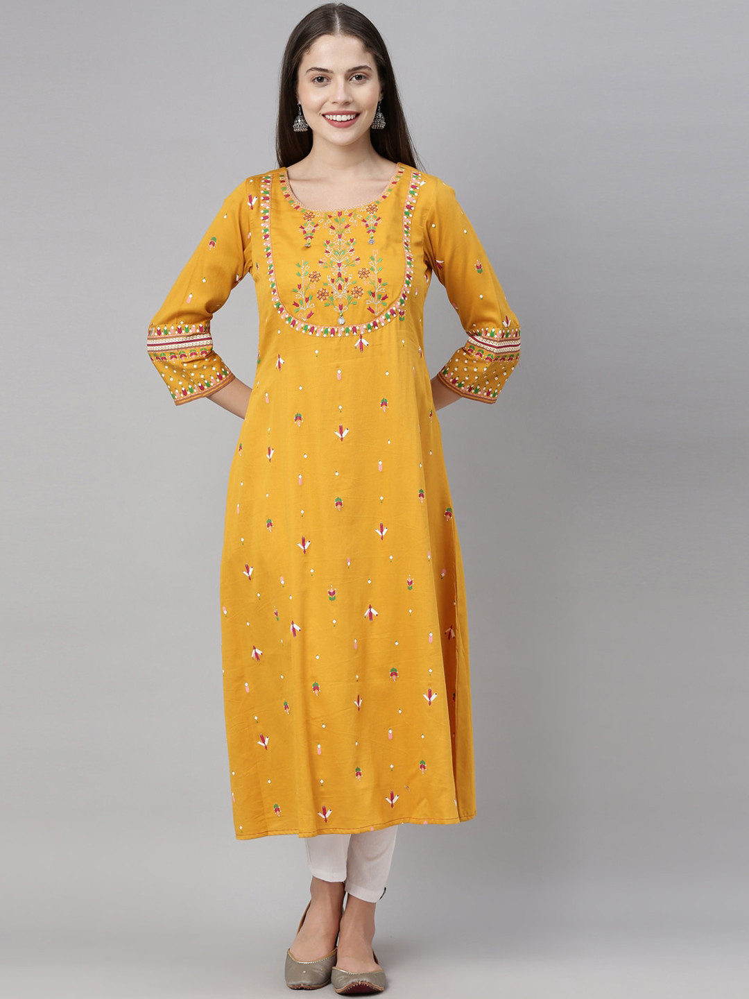 Neerus Women Mustard Floral Embroidered Kurta
Neerus Women Mustard Floral Embroidered Kurta