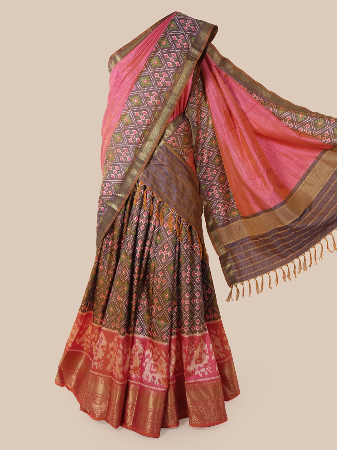 Pothys Pink & Navy Blue Art Silk Printed Saree