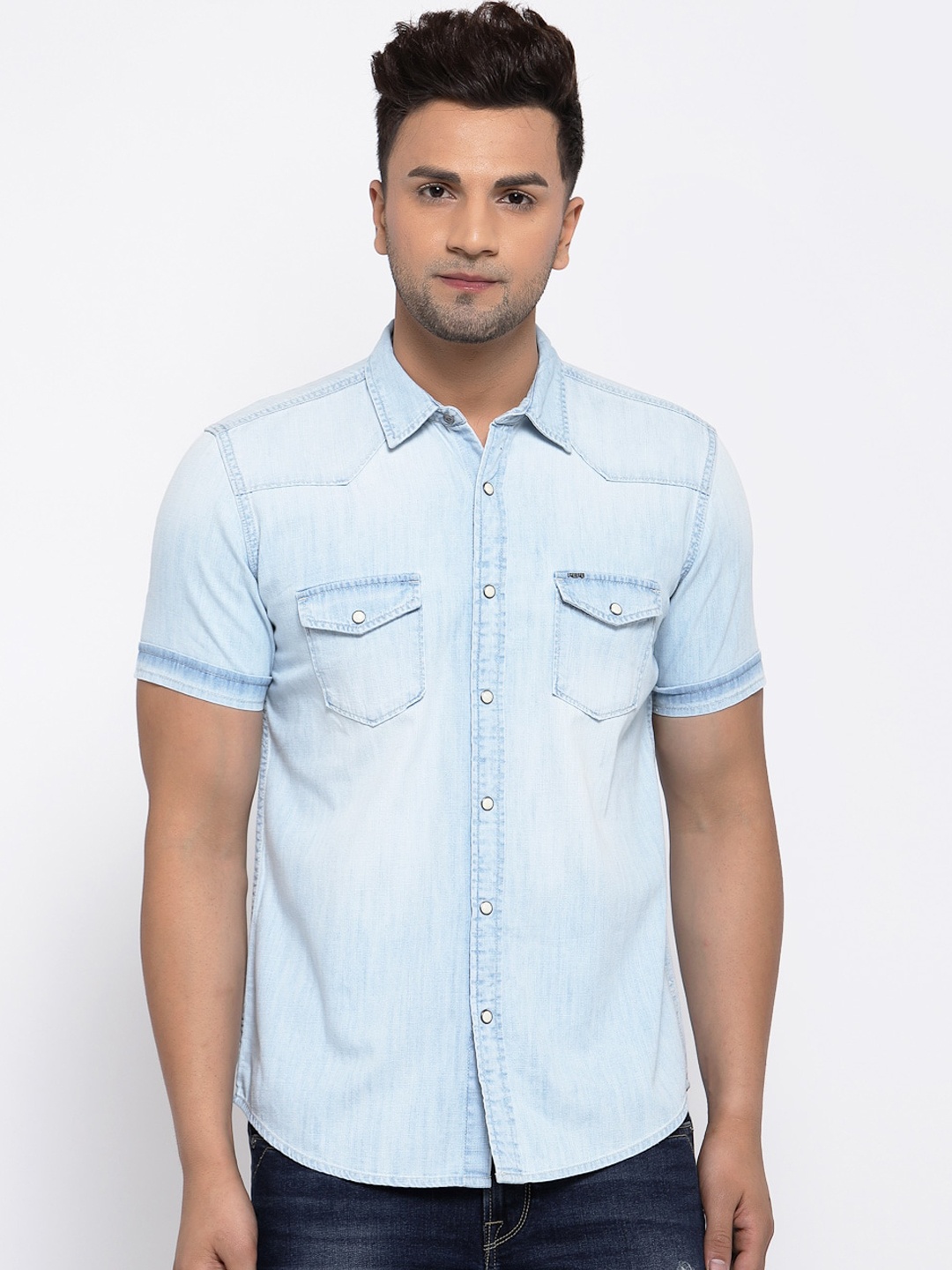 Pepe Jeans Men Blue Pure Cotton Faded Denim Casual Shirt
