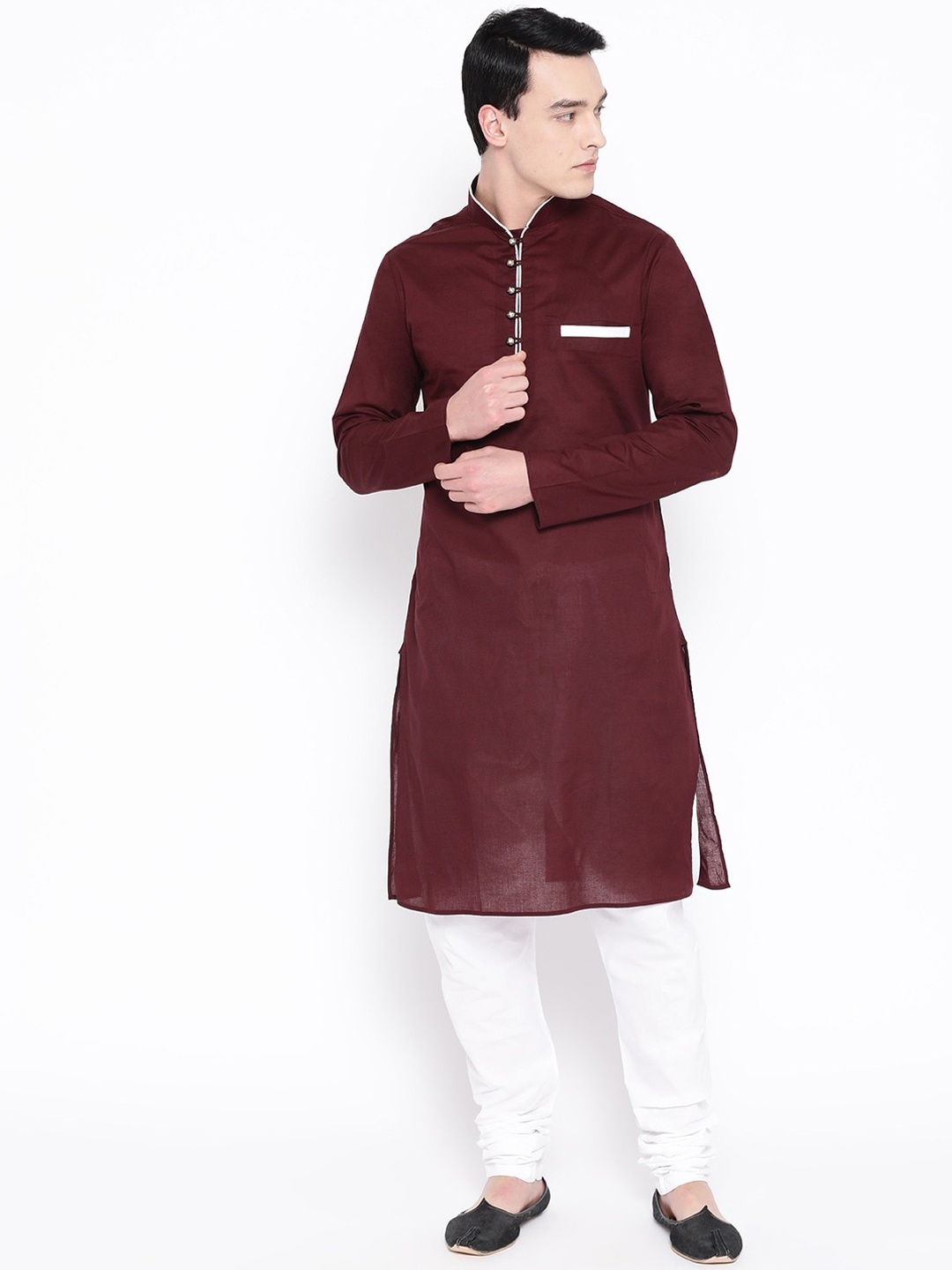 SG LEMAN Men Maroon Solid Kurta Sets for Man