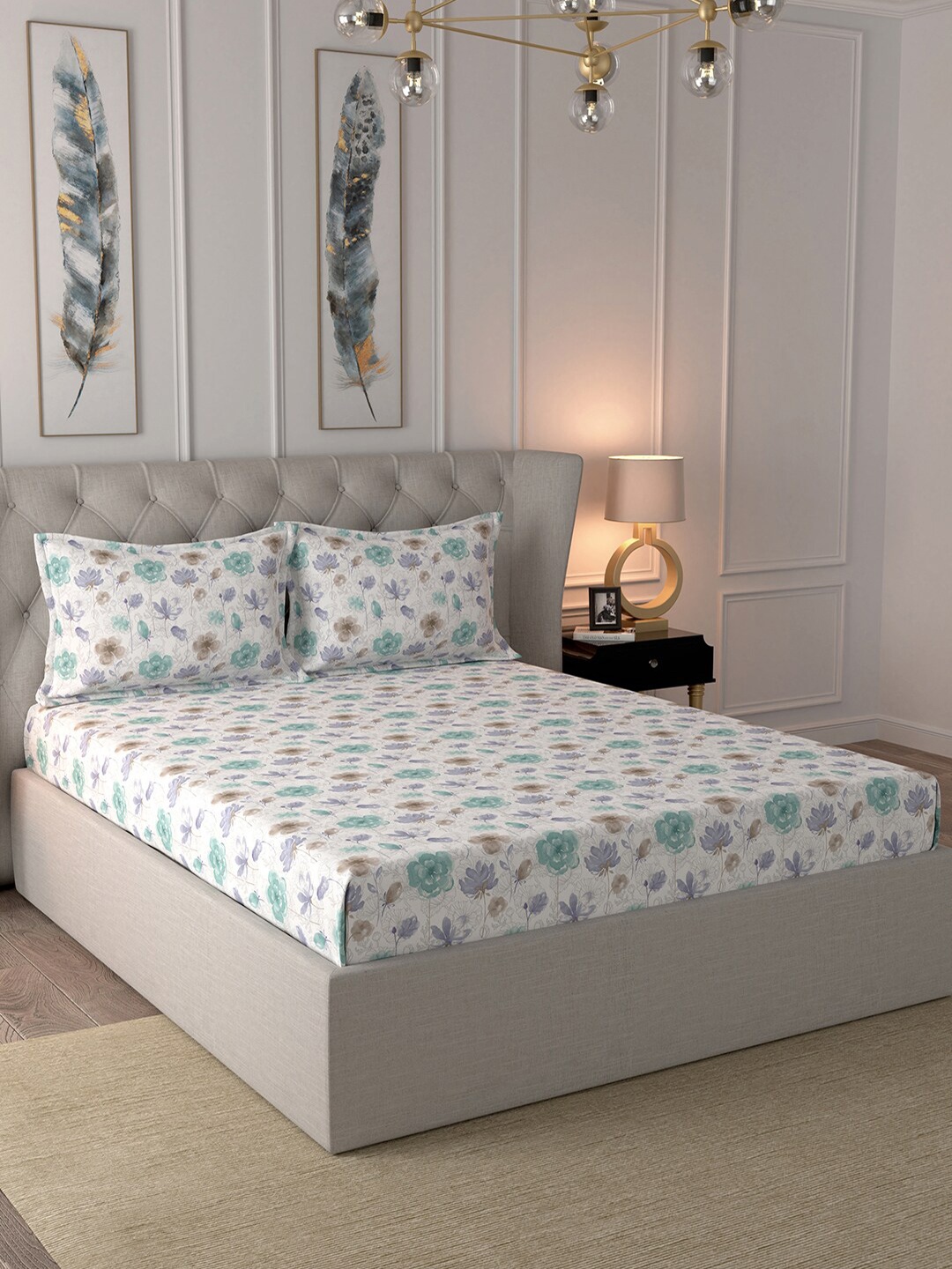 In-House by maspar White & Turquoise Blue Floral 144 TC Cotton 1 Queen Bedsheet with 2 Pillow Covers
In-House by maspar White & Turquoise Blue Floral 144 TC Cotton 1 Queen Bedsheet with 2 Pillow Covers