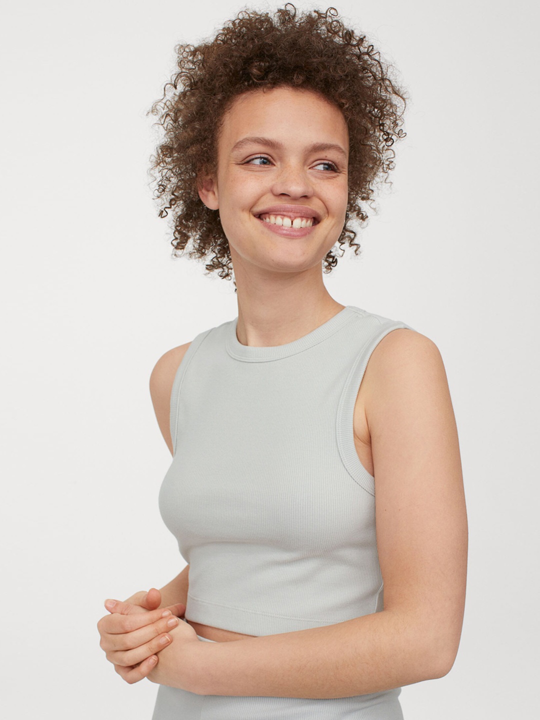 H&M Women Green Crop Vest Top