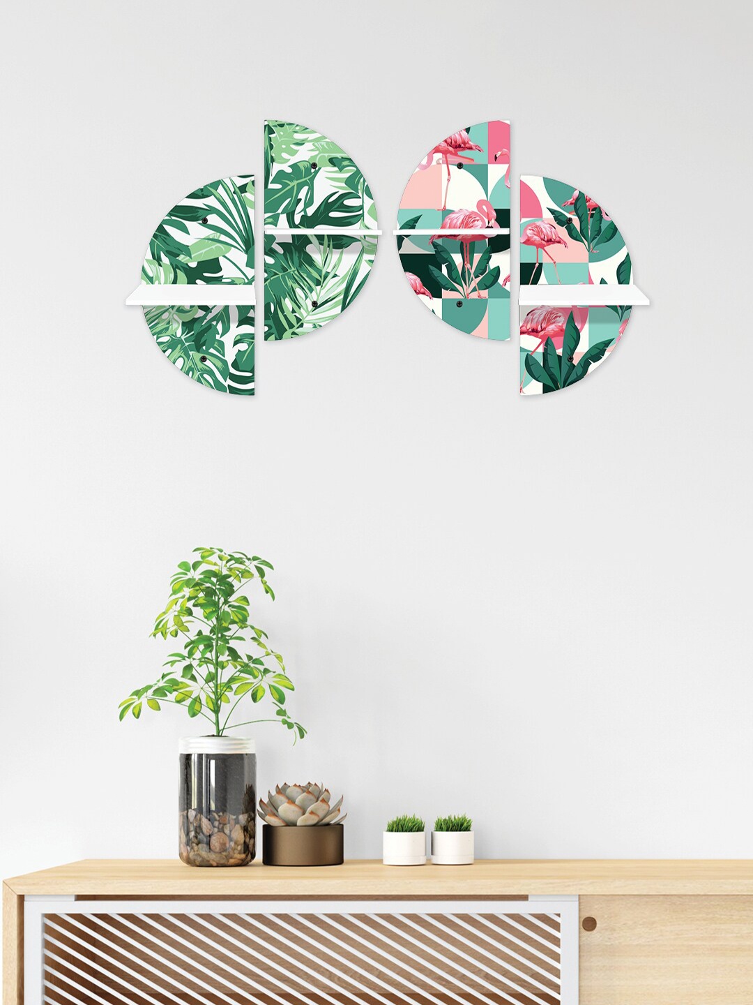 RANDOM Set of 4 Multicoloured Printed MDF Semi Circular Wall Shelf with White Plates, Multi
RANDOM Set of 4 Multicoloured Printed MDF Semi Circular Wall Shelf with White Plates, Multi