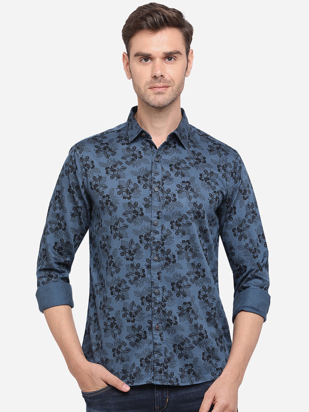 Greenfibre Men Blue & Black Slim Fit Printed Casual Shirt