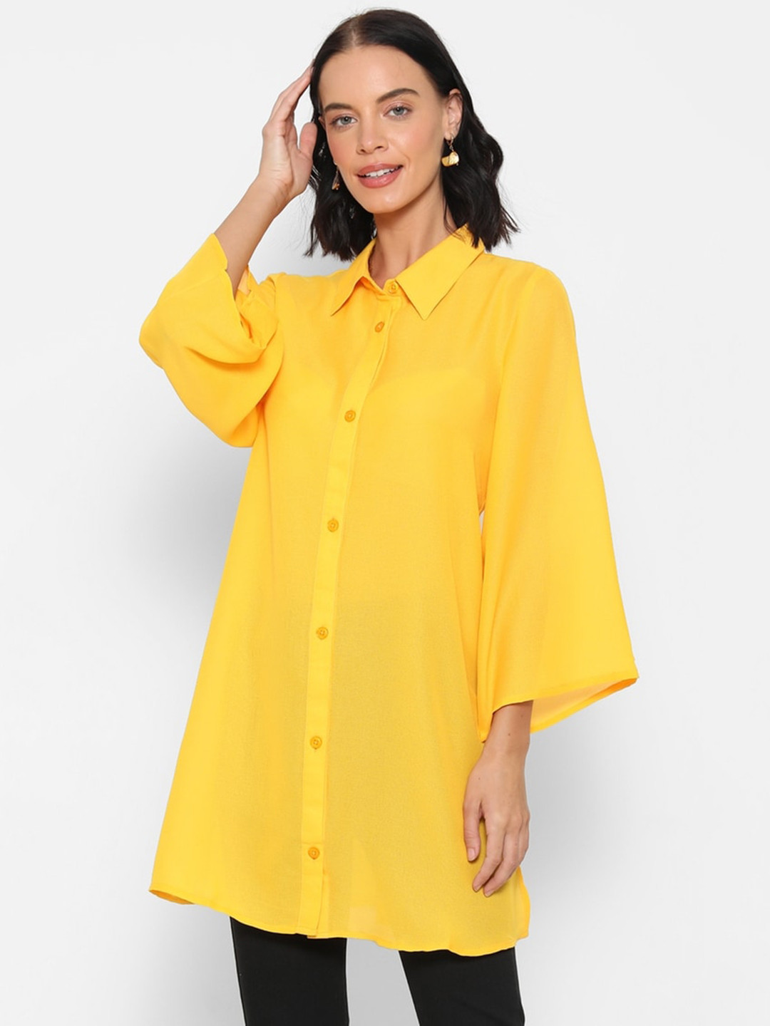 FOREVER 21 Women Yellow Solid Longline Shirt
FOREVER 21 Women Yellow Solid Longline Shirt