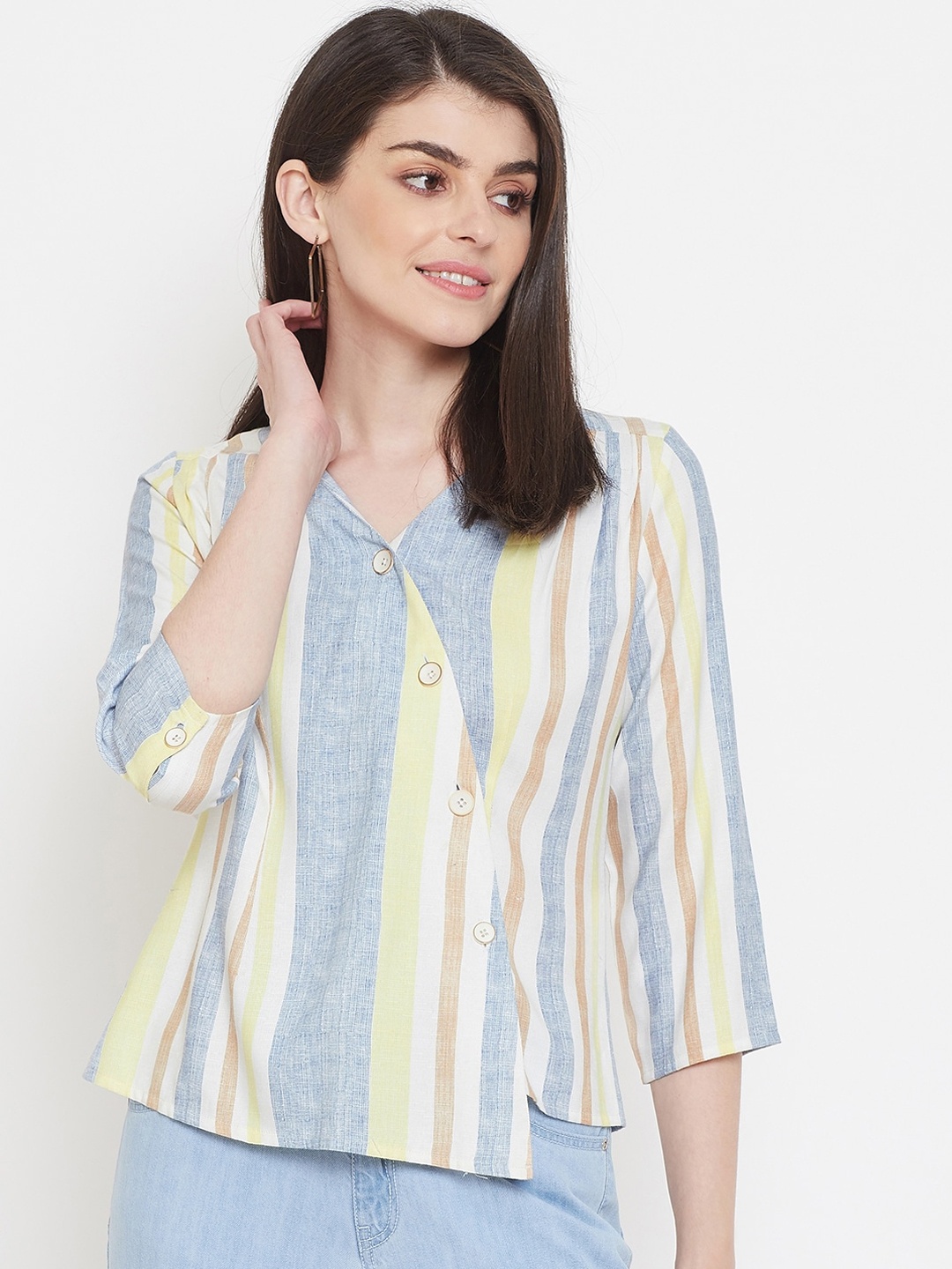 Madame Multicoloured Striped Shirt Style Top, Multi