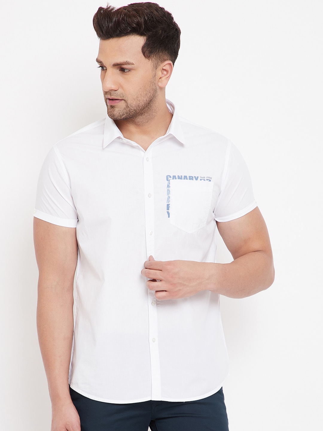 Canary London Men White Slim Fit Solid Casual Shirt