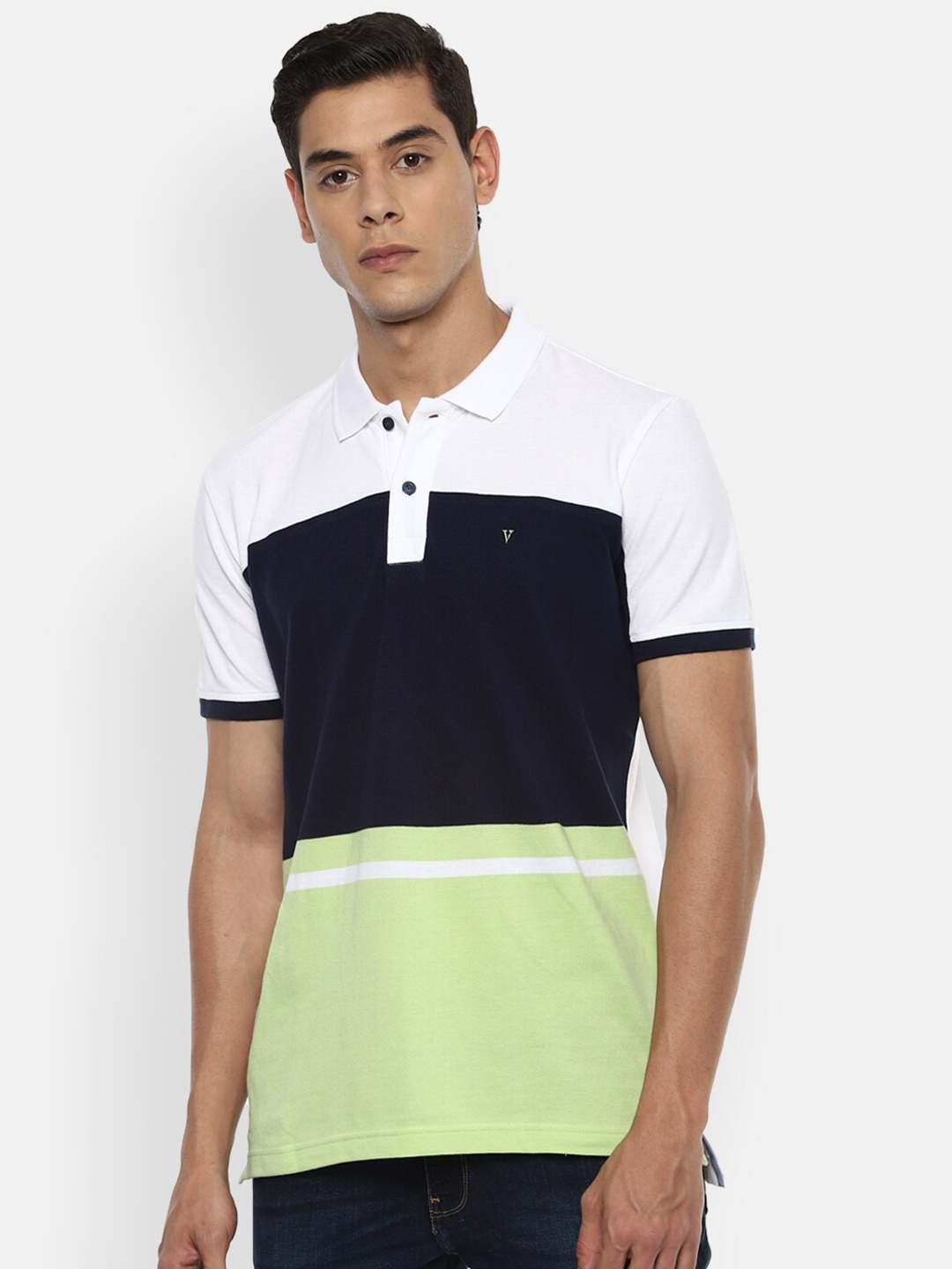 Van Heusen Sport Men White Colourblocked Polo Collar Pure Cotton T-shirt