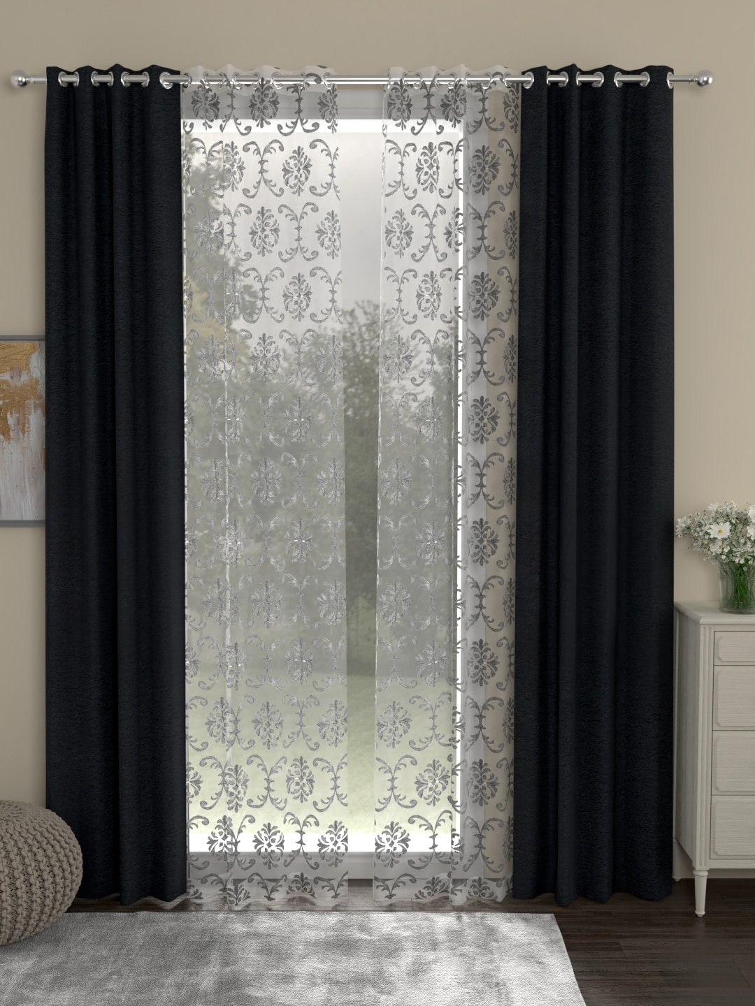 ROSARA HOME Black & White Set of 4 Regular & Sheer Velvet Door Curtains
ROSARA HOME Black & White Set of 4 Regular & Sheer Velvet Door Curtains