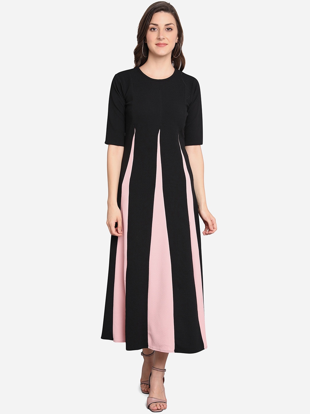 PURVAJA Women Peach & Black Colourblocked Maxi Dress