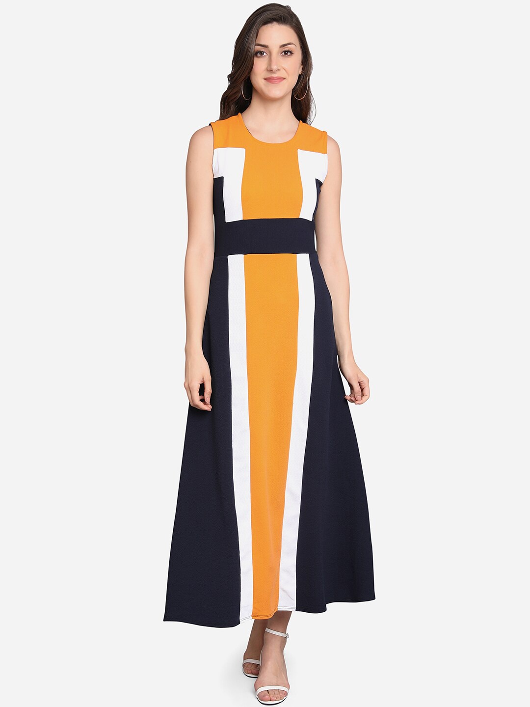 PURVAJA Women Yellow Colourblocked Maxi Dress