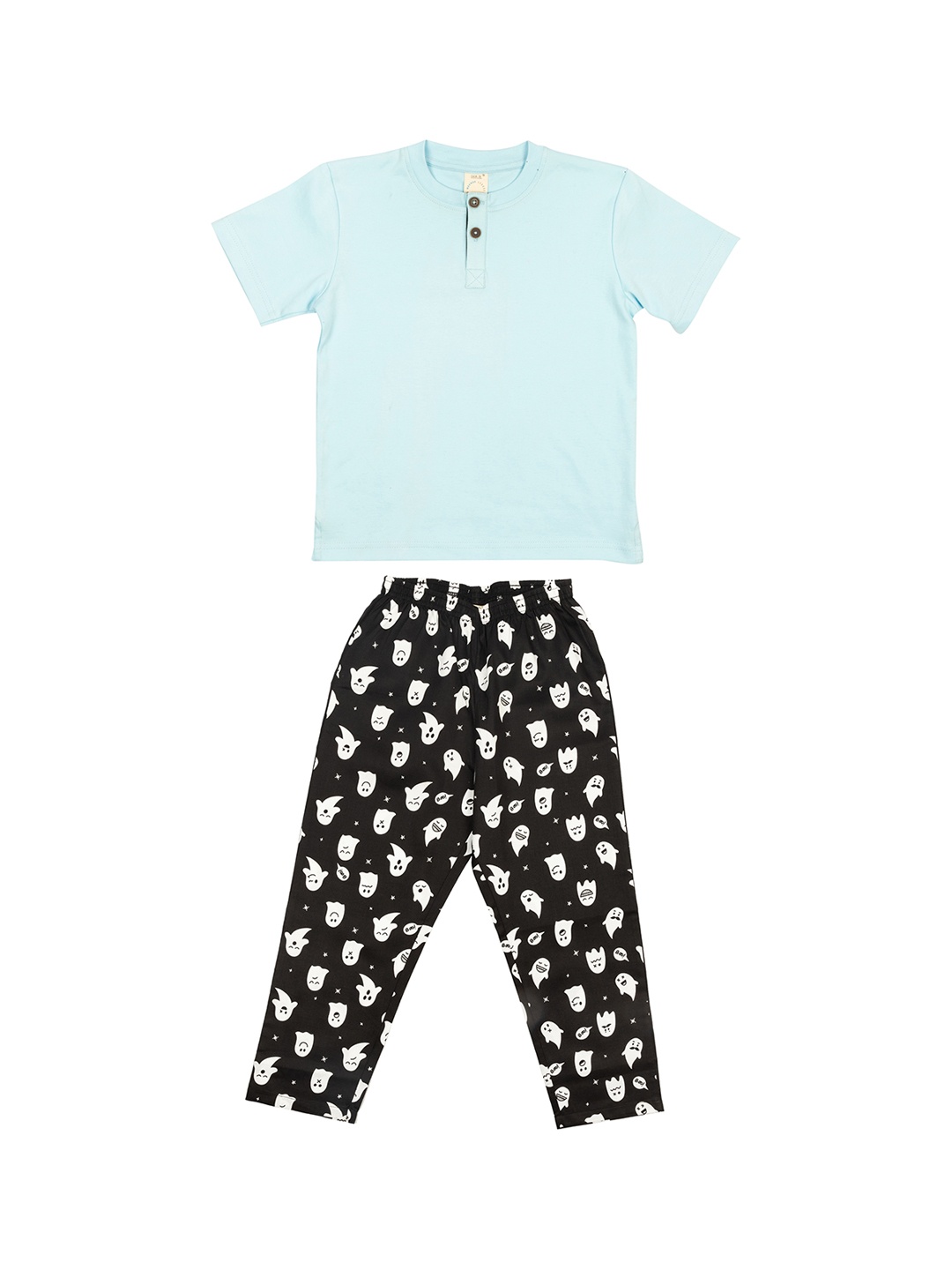CASA DE NEE NEE Unisex Blue & Black Solid Cotton Night suit