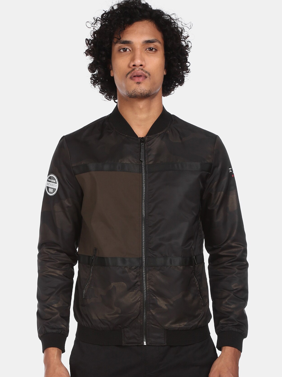 Flying Machine Men Brown Printed Bomber
