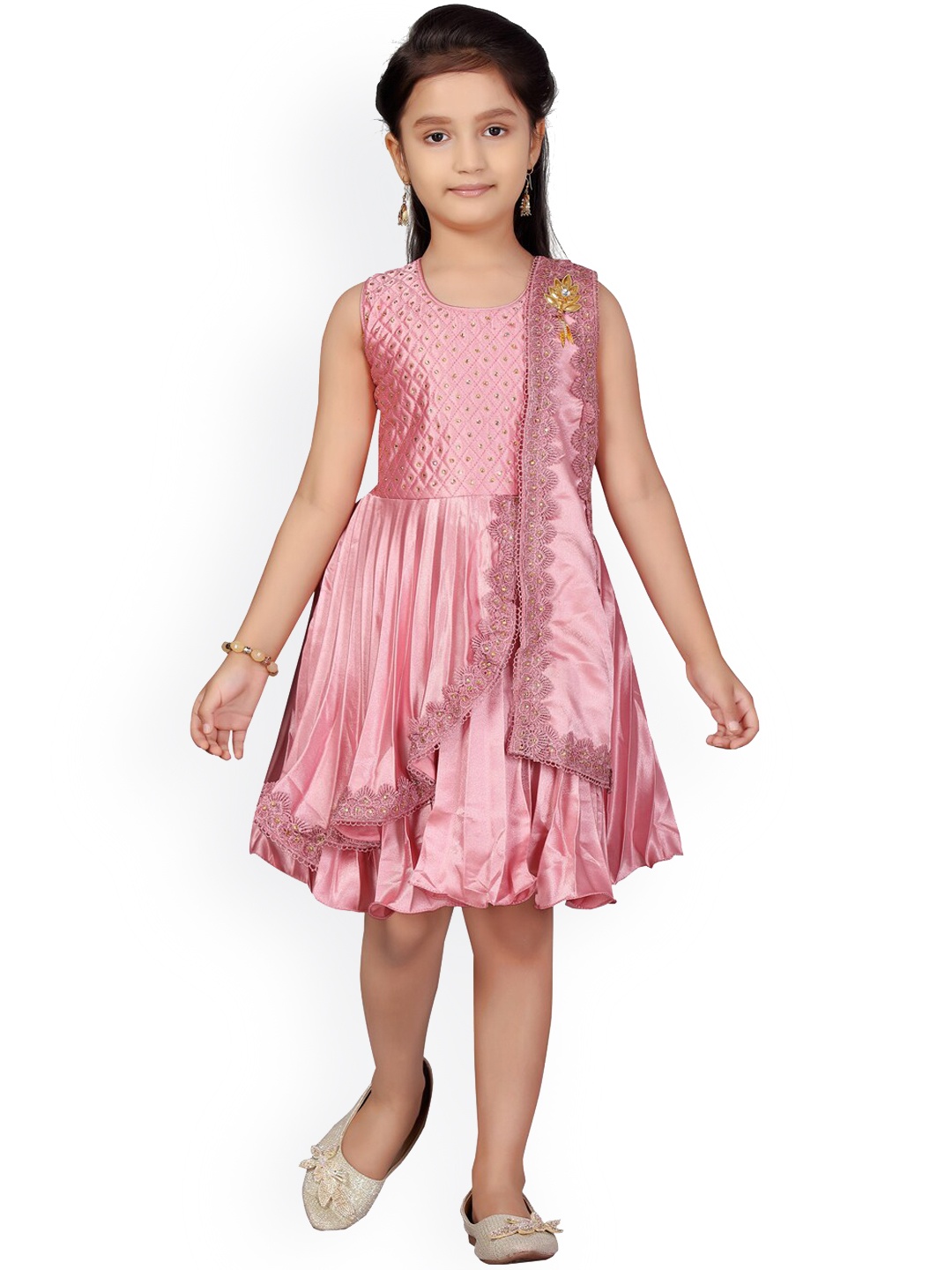 Aarika Girls Pink Embellished Fit and Flare Dress