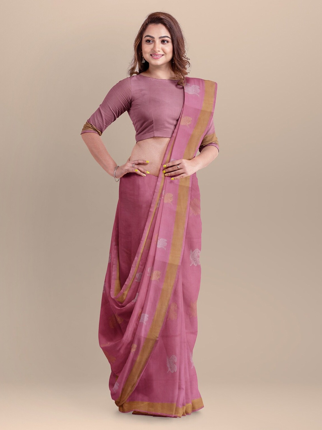 APCO Pink Silk Cotton Woven Design Venkatgiri Saree
