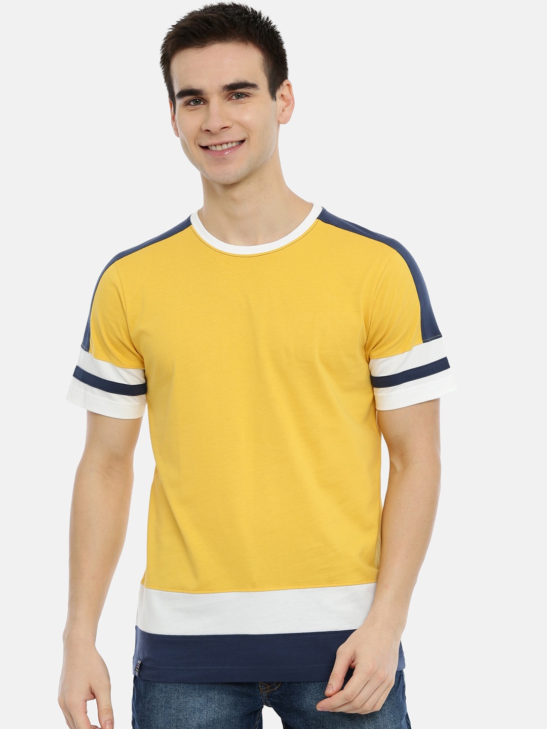 3PIN Men Yellow Round Neck T-shirt