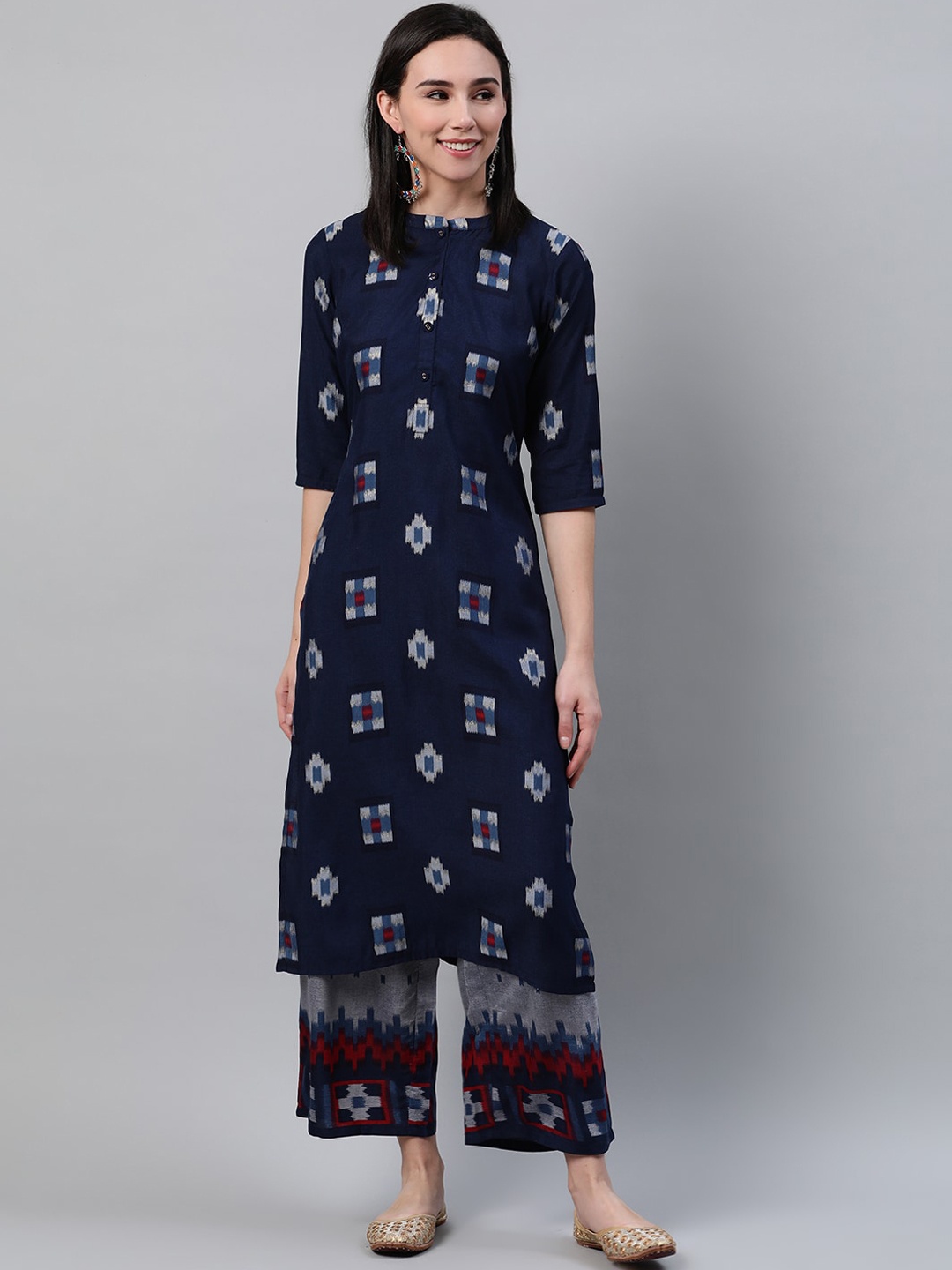 Libas Women Blue Printed Straight Kurta