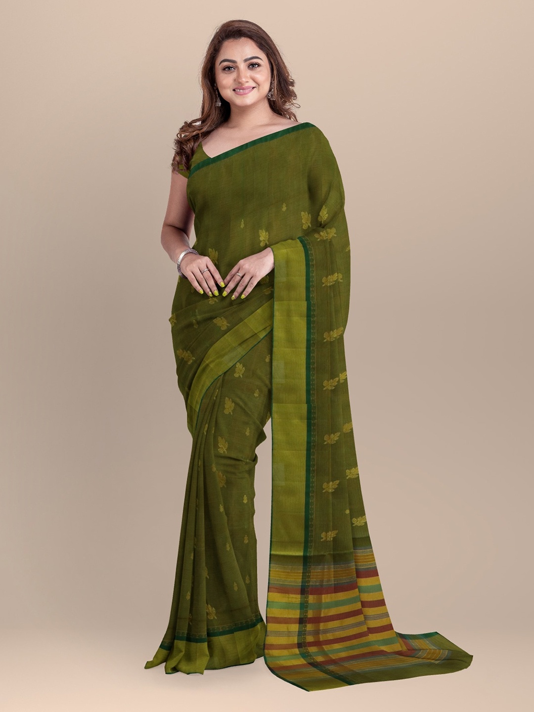 APCO Green Pure Cotton Printed Venkatgiri Saree
