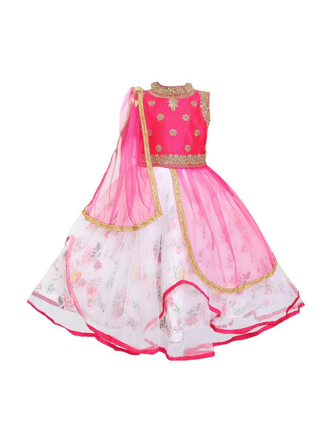 Wish Karo Girls Pink Embroidered Maxi Dress