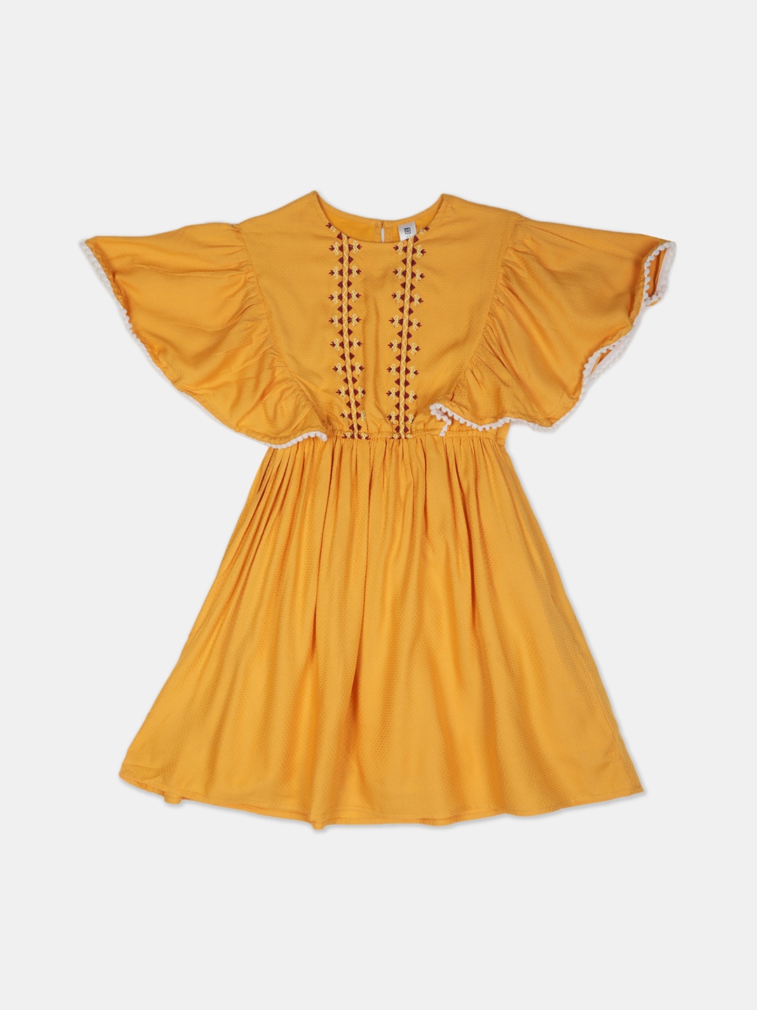 Cherokee Girls Mustard Solid Fit and Flare Dress