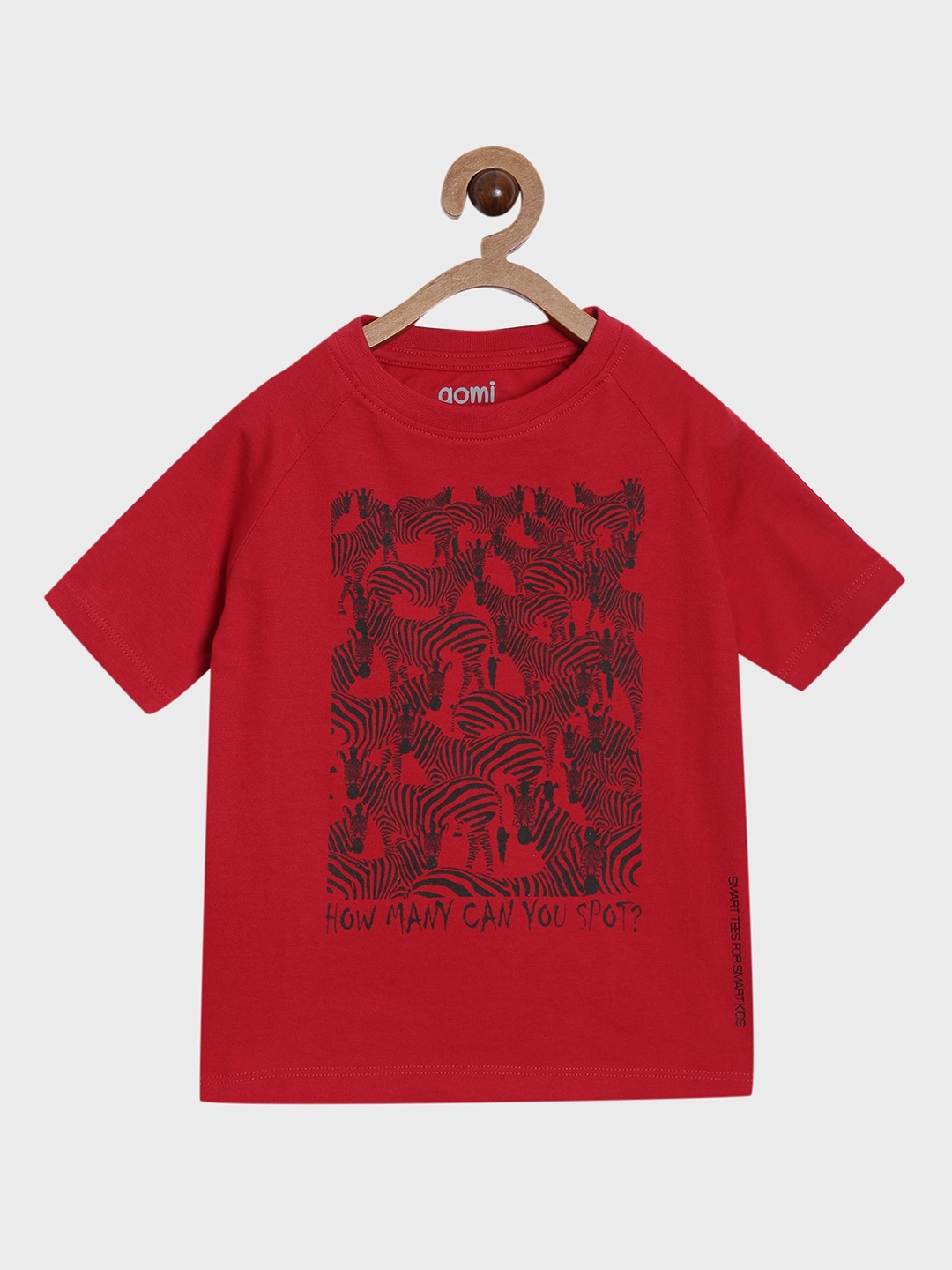 Aomi Boys Red Printed Round Neck T-shirt