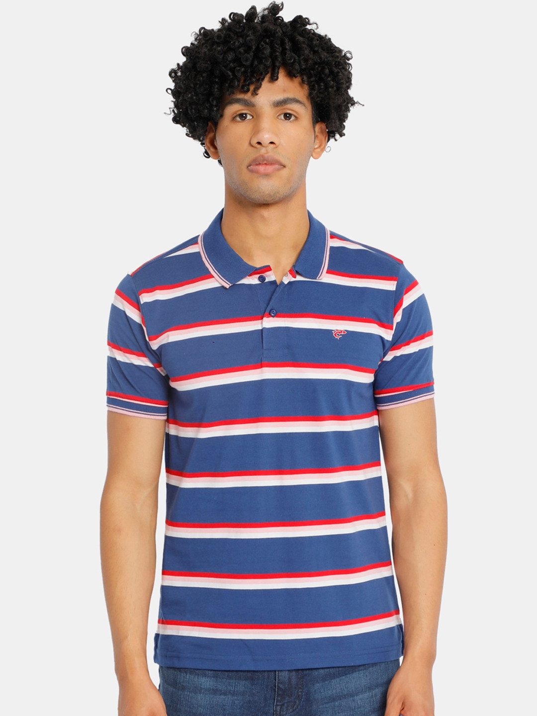 Ruggers Men Navy Blue & White Striped Polo Collar T-shirt 
Ruggers Men Navy Blue & White Striped Polo Collar T-shirt