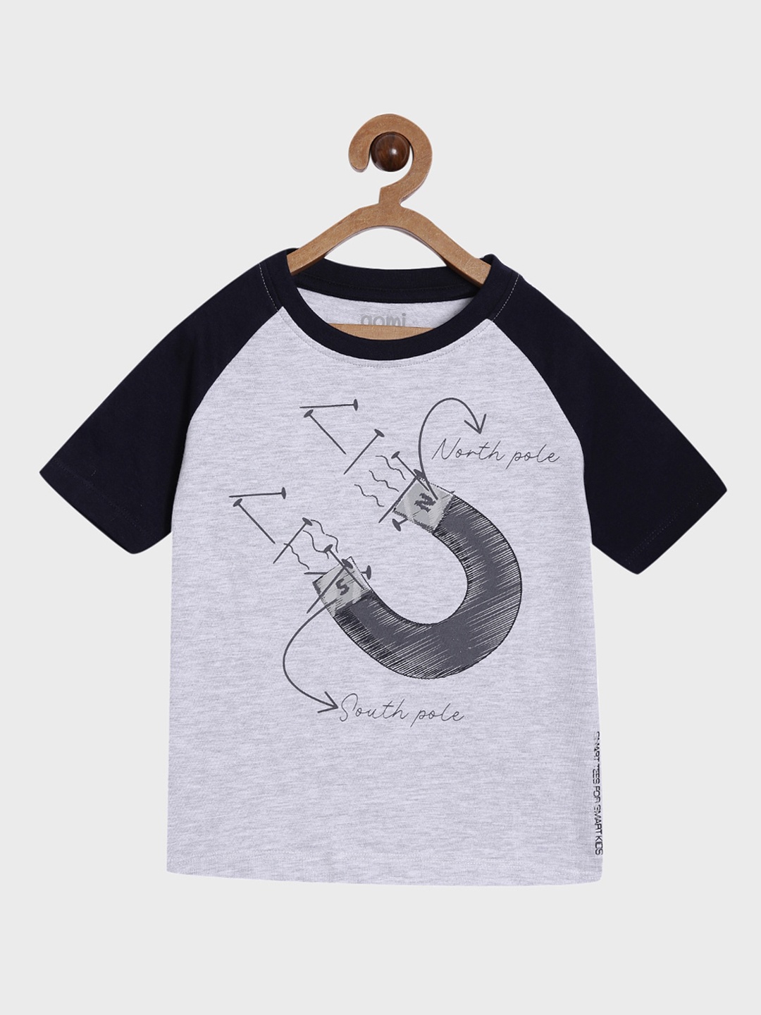 Aomi Boys Grey Melange Printed Round Neck Cotton T-shirt