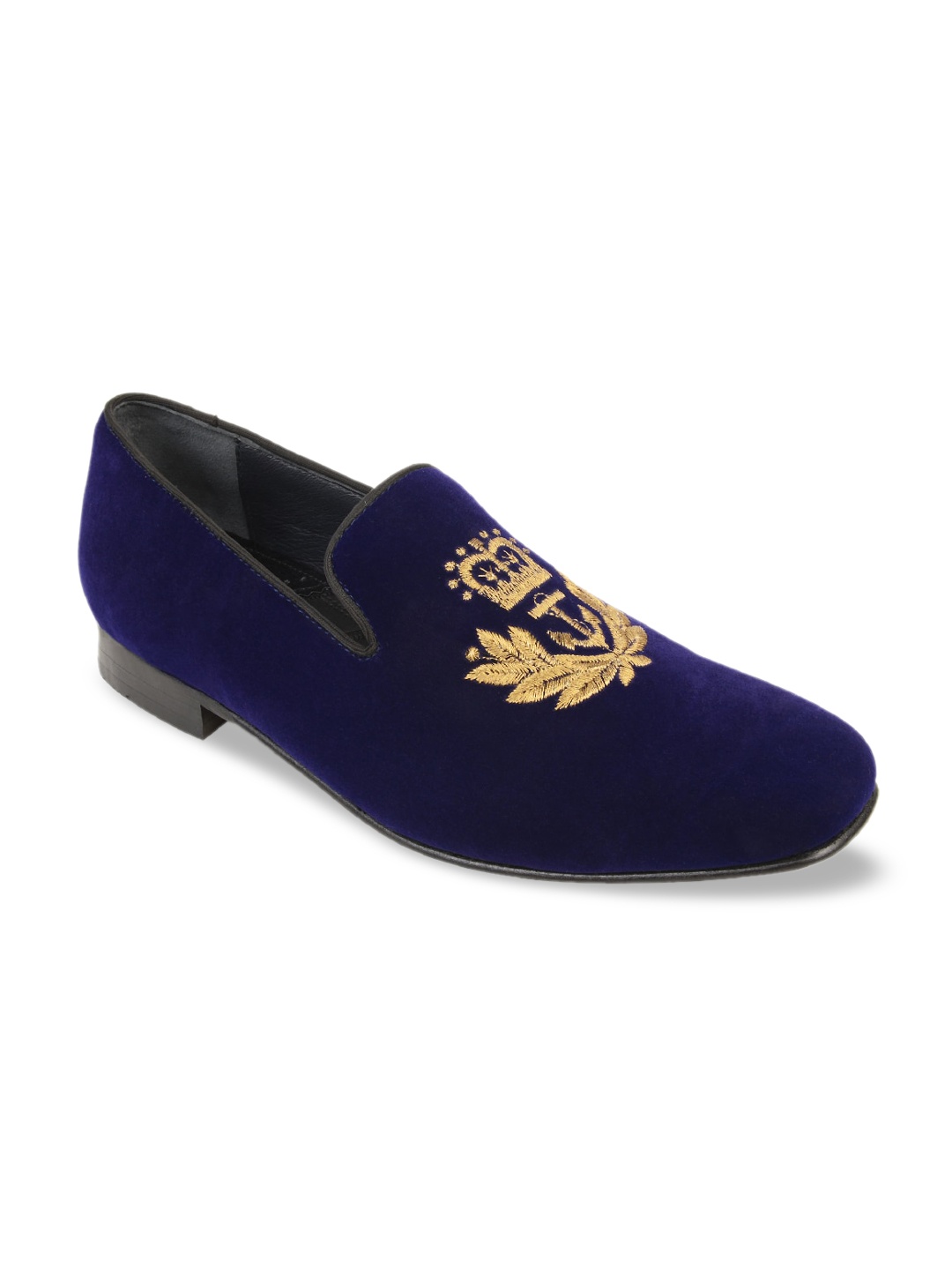 Regal Men Navy Blue & Gold-Toned Embroidered Suede Loafers