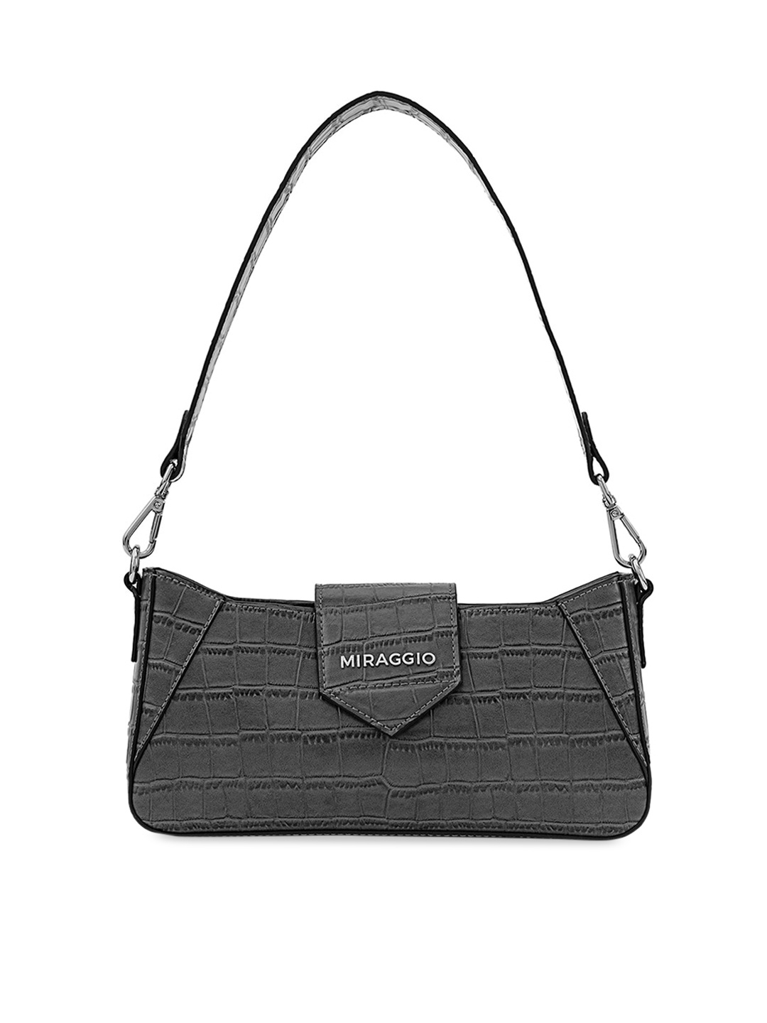 MIRAGGIO Grey Crocodile Textured Shoulder Bag