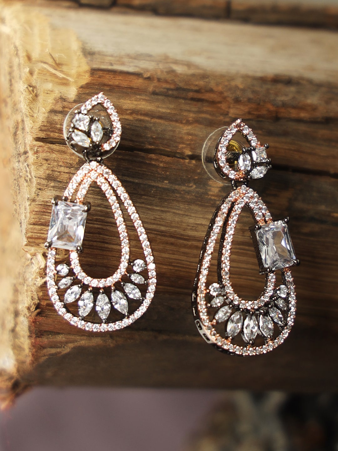 ANIKAS CREATION Metallic-Toned Contemporary Drop Earrings