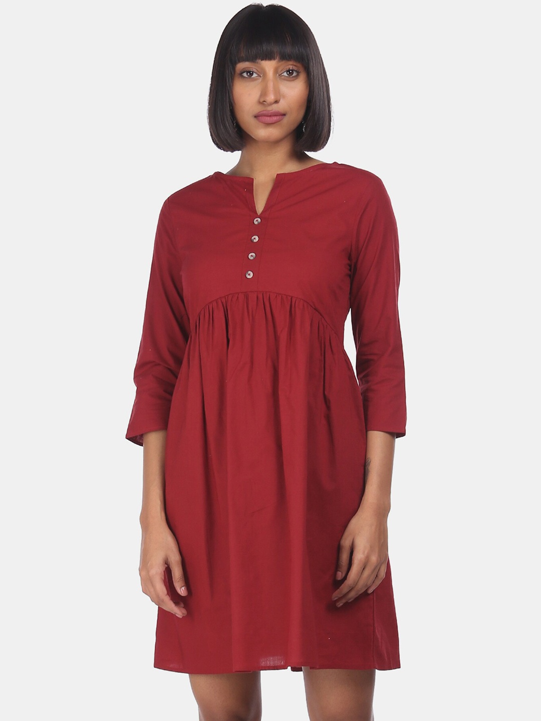 Cherokee Women Maroon Solid Empire Dress