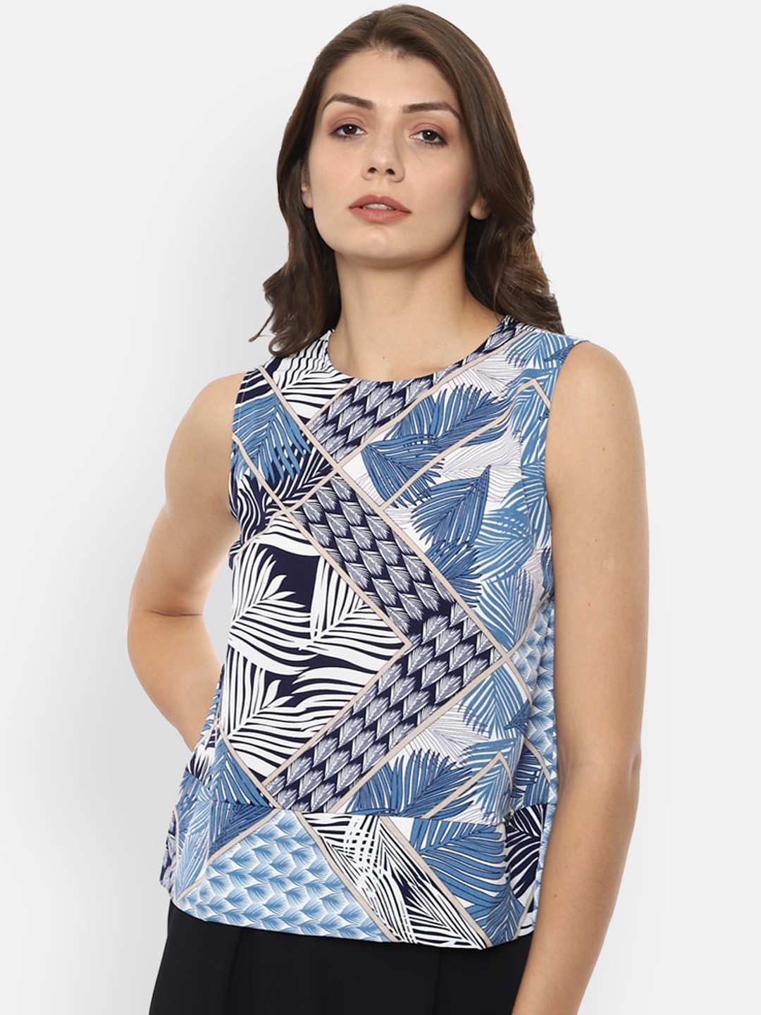 Van Heusen Woman Blue & Off White Floral Printed Top