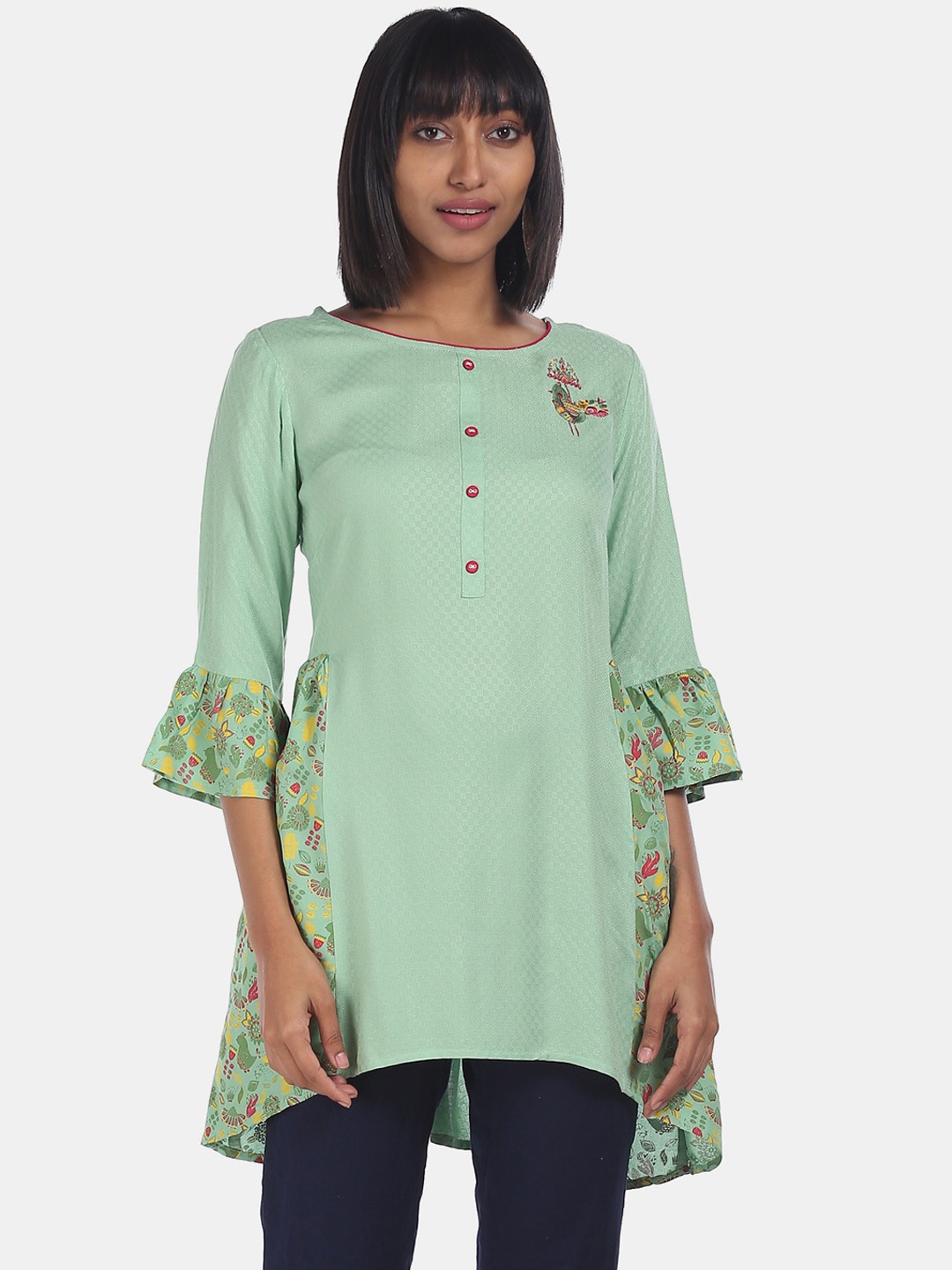 Karigari Women Green Woven Design Kurta