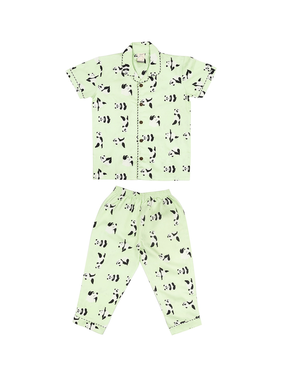 CASA DE NEE NEE Unisex Kids Green & White Printed Night suit