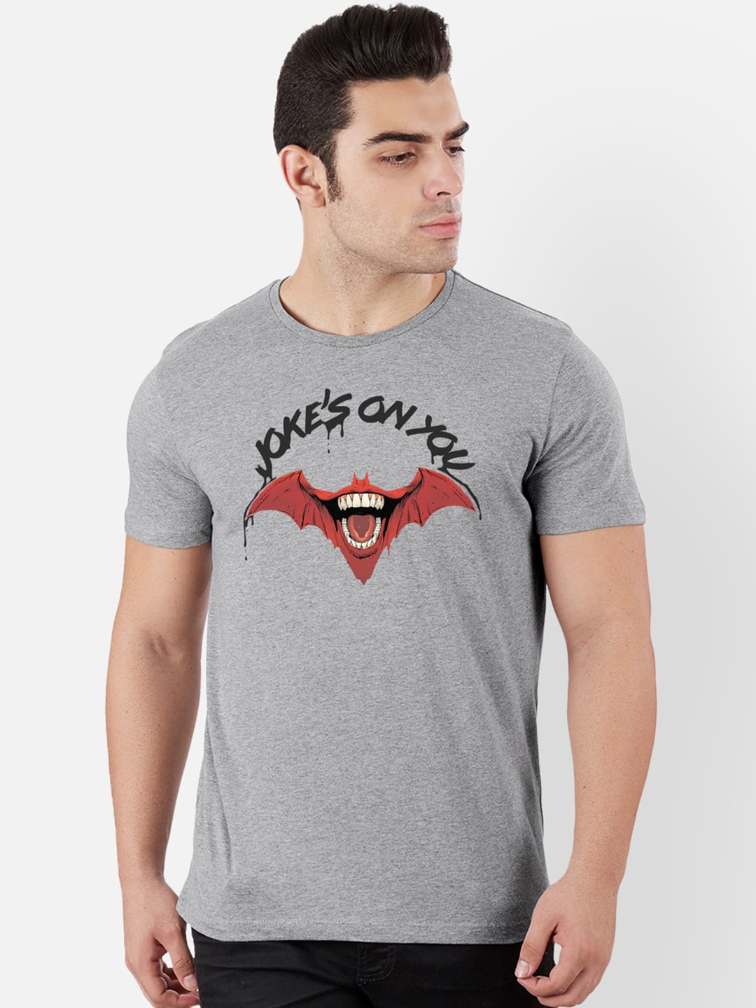 Free Authority Men Grey Joker Printed Round Neck T-shirt