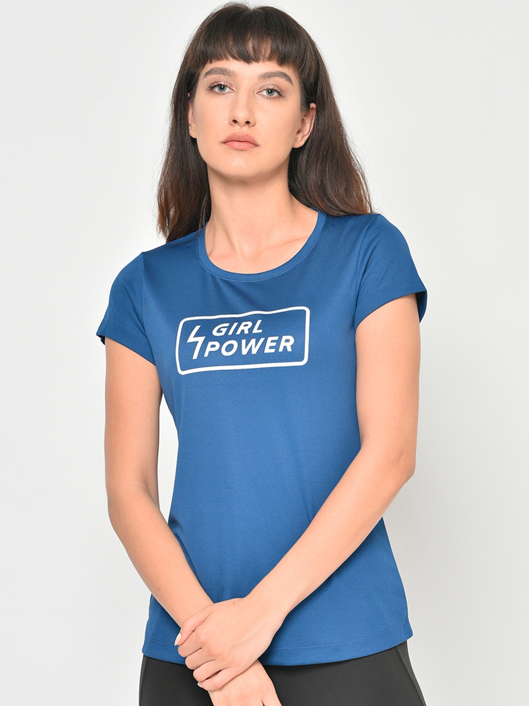 PERFKT-U Women Blue Printed Round Neck T-shirt