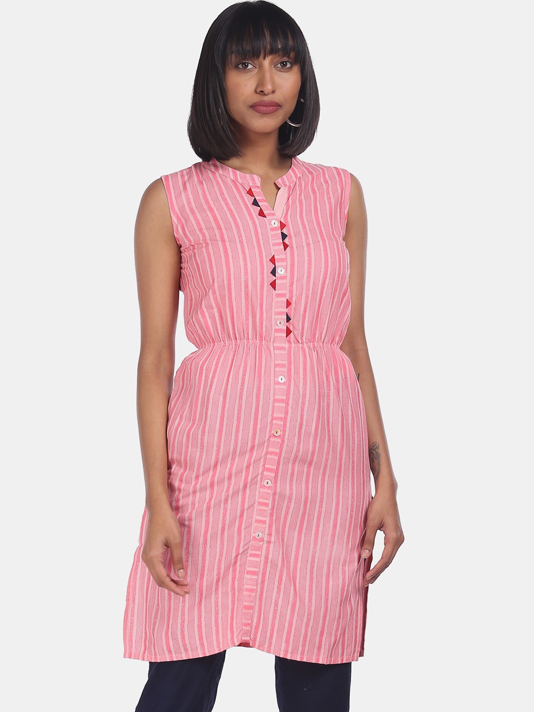Karigari Women Pink Striped Kurta