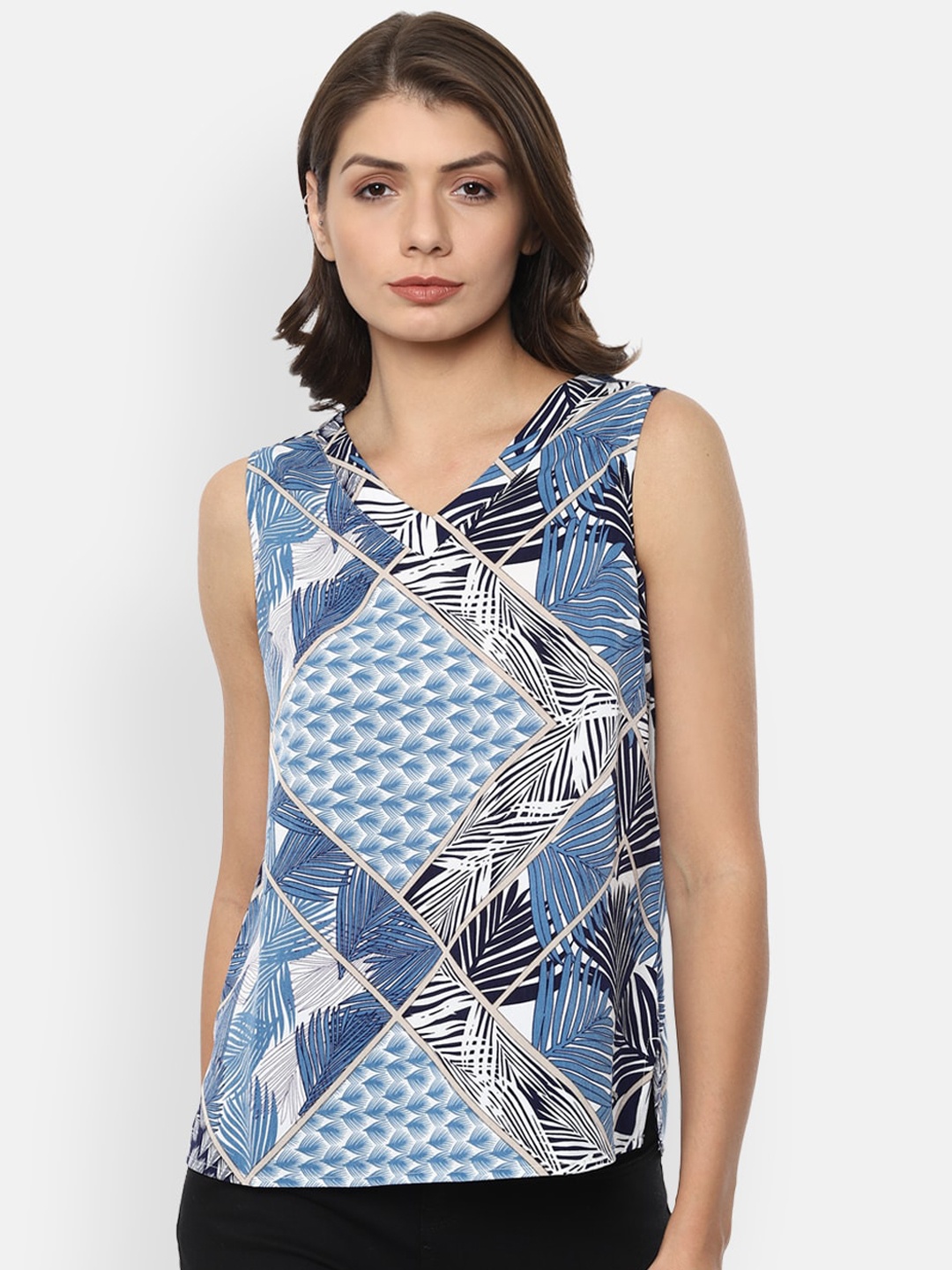 Van Heusen Woman Blue Geometric Printed Regular Top